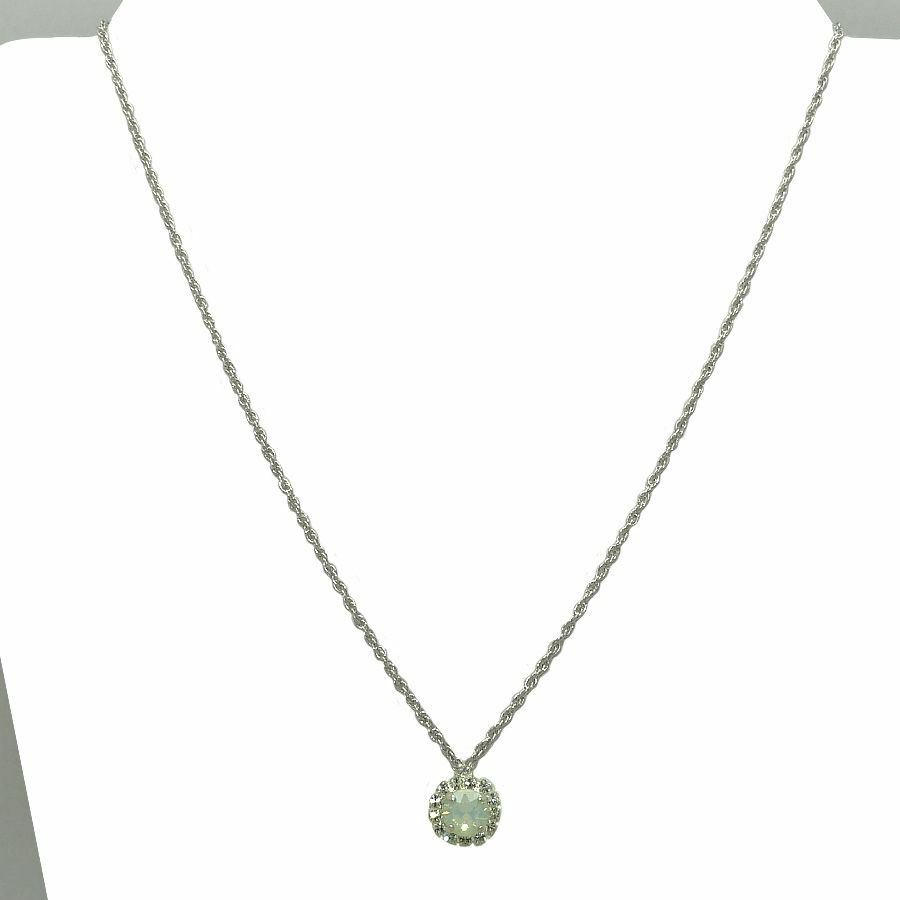 Handmade Silver Opal Swarovski Crystal Surround Gem Necklace