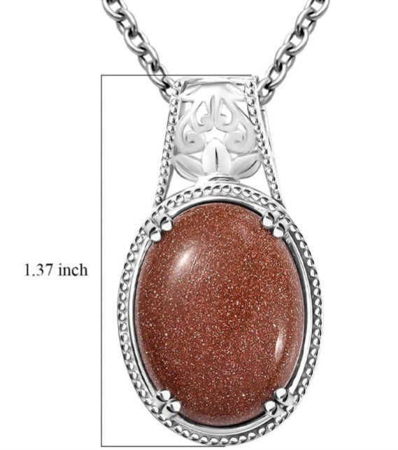 Gold Sandstone Solitaire Pendant (13.75 ctw) Platinum Over Copper & 20″ Necklace