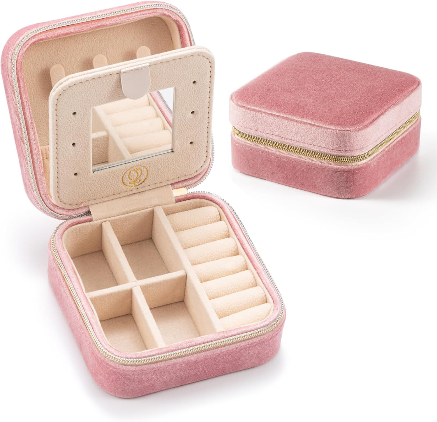 Plush Velvet Jewelry Travel Case, Portable Organizer, Pink