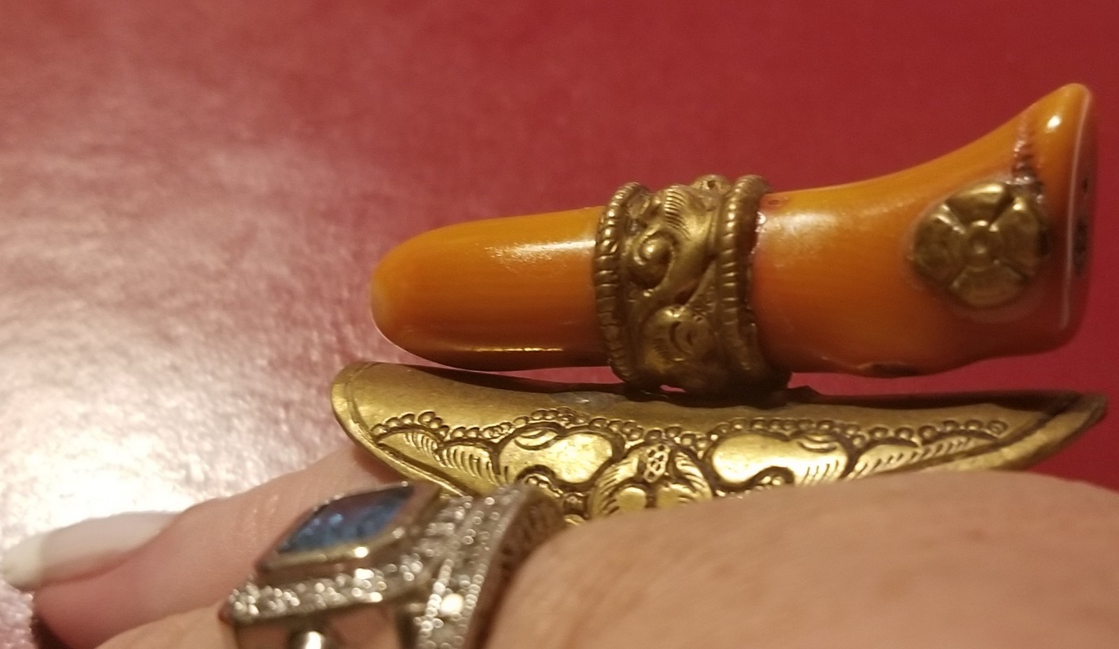 Antique Mexico Engraved Huge Natural Coral Adjustable Ring INCREDIBLE