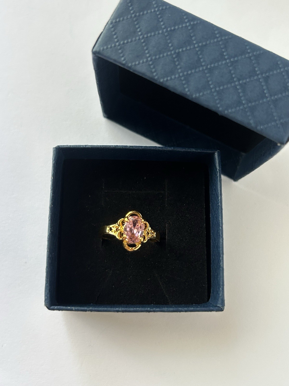 Vintage Pink Cubic Zirconia Ring Gold Plated Womens Size 6.5