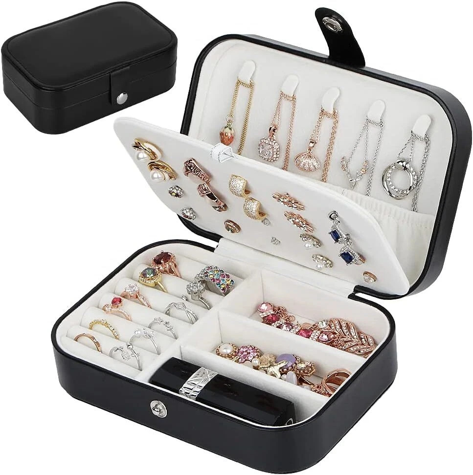 Double Layer Jewelry Box Organizer Case Rings Earrings Necklace Storage Portable