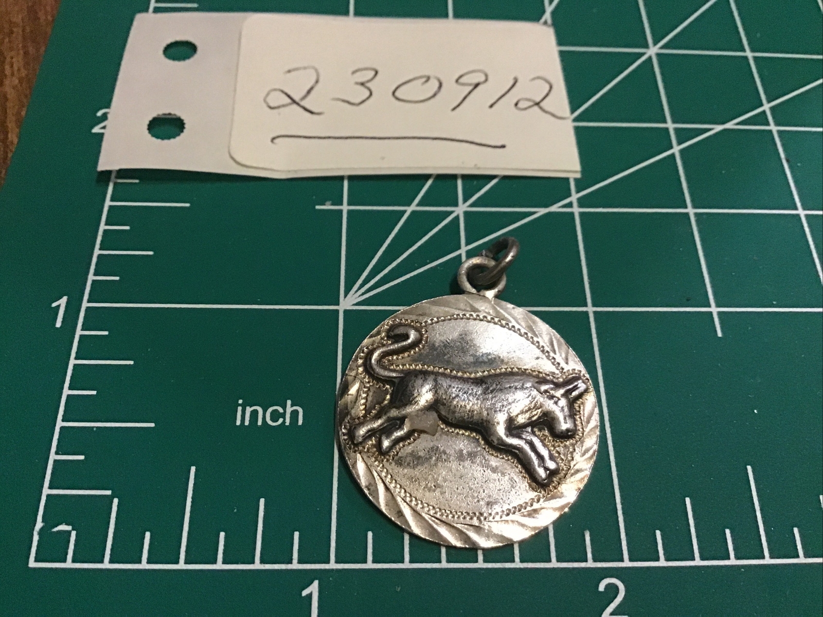 VTG Taxco Mexico Sterling Taurus Zodiac Pendant Etched Crown Eagle Marks