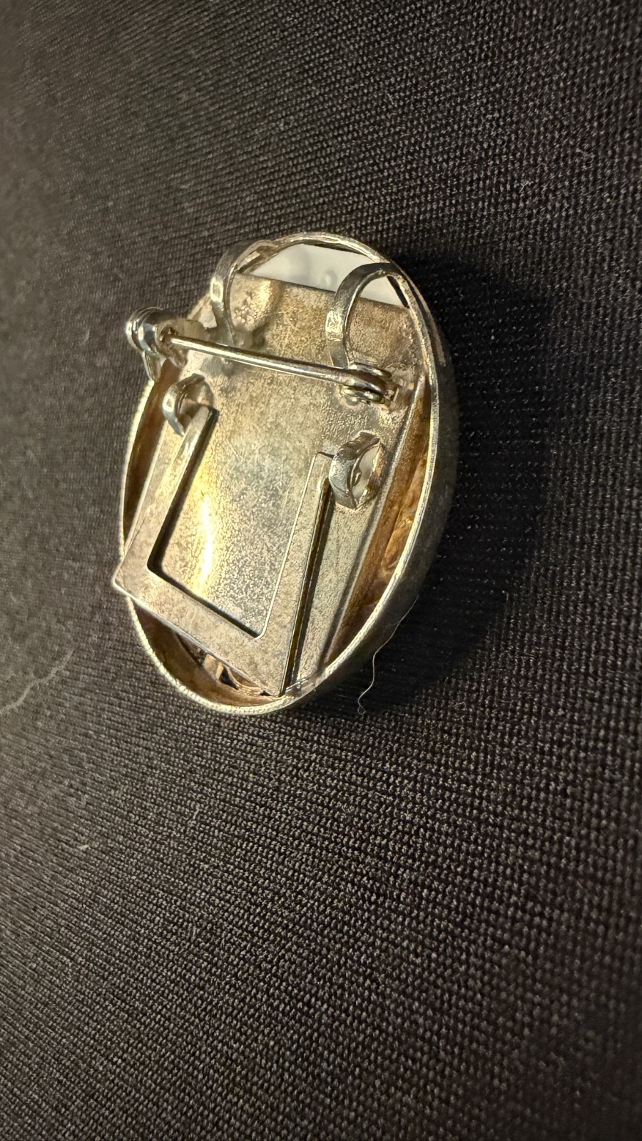 Vintage Sterling & 1OK Gold Diamond Eisel Back Picture Frame Brooch/Pendant