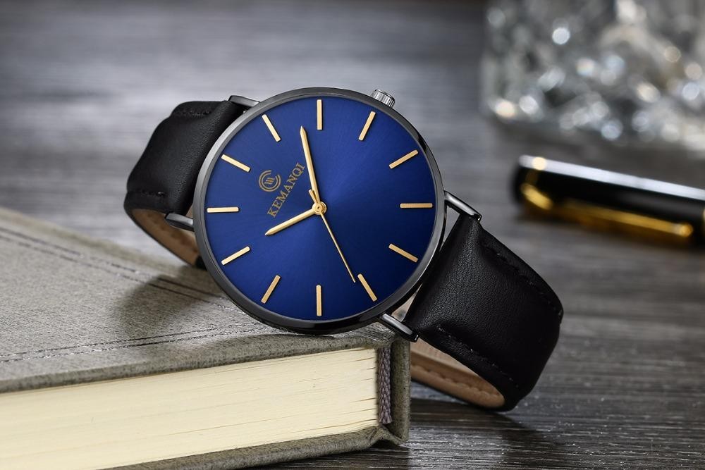 Ultra-thin Dial With Leather Band Numberless Quartz Wristwatches For Men