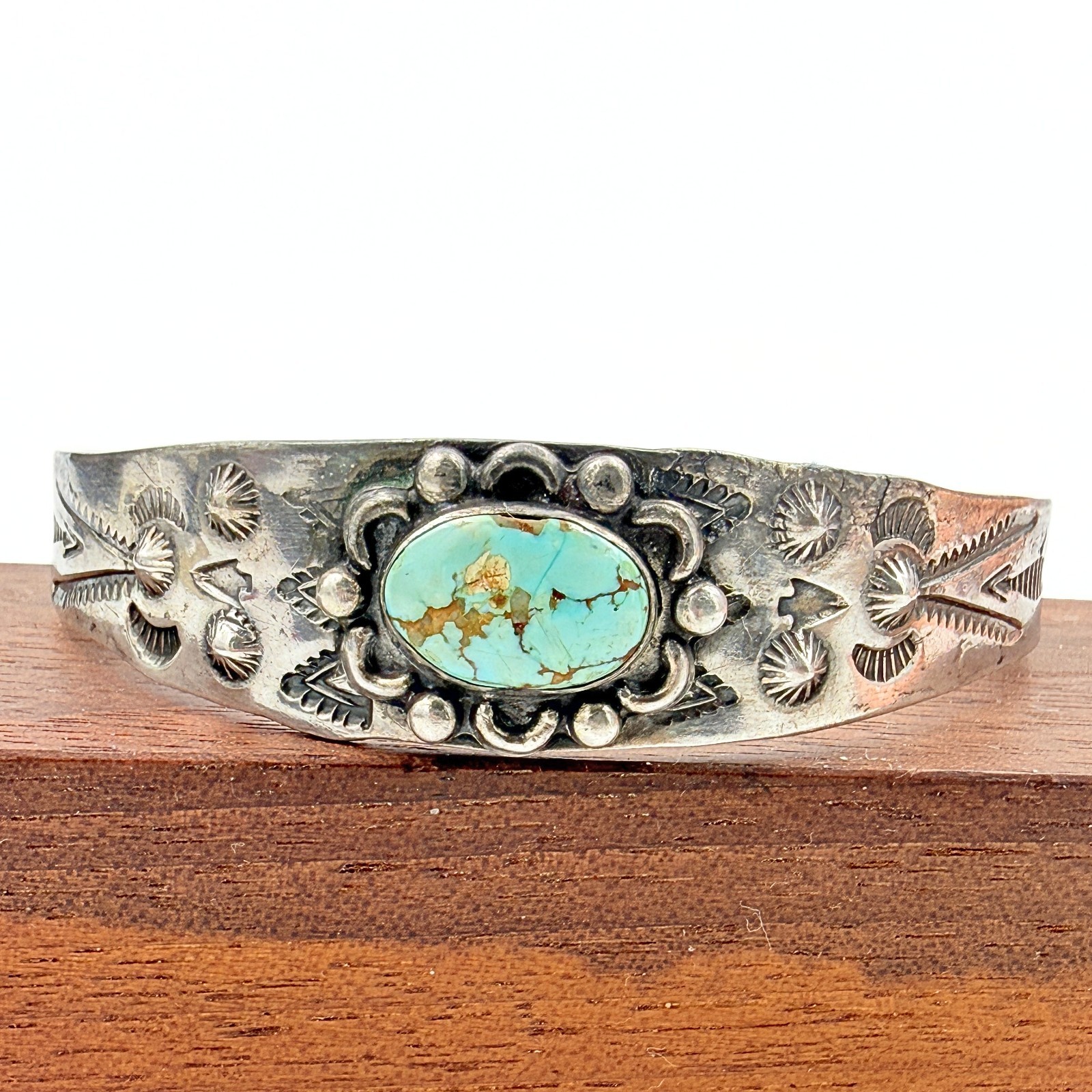 Vintage Fred Harvey Era Navajo Sterling Silver Turquoise Cuff Bracelet