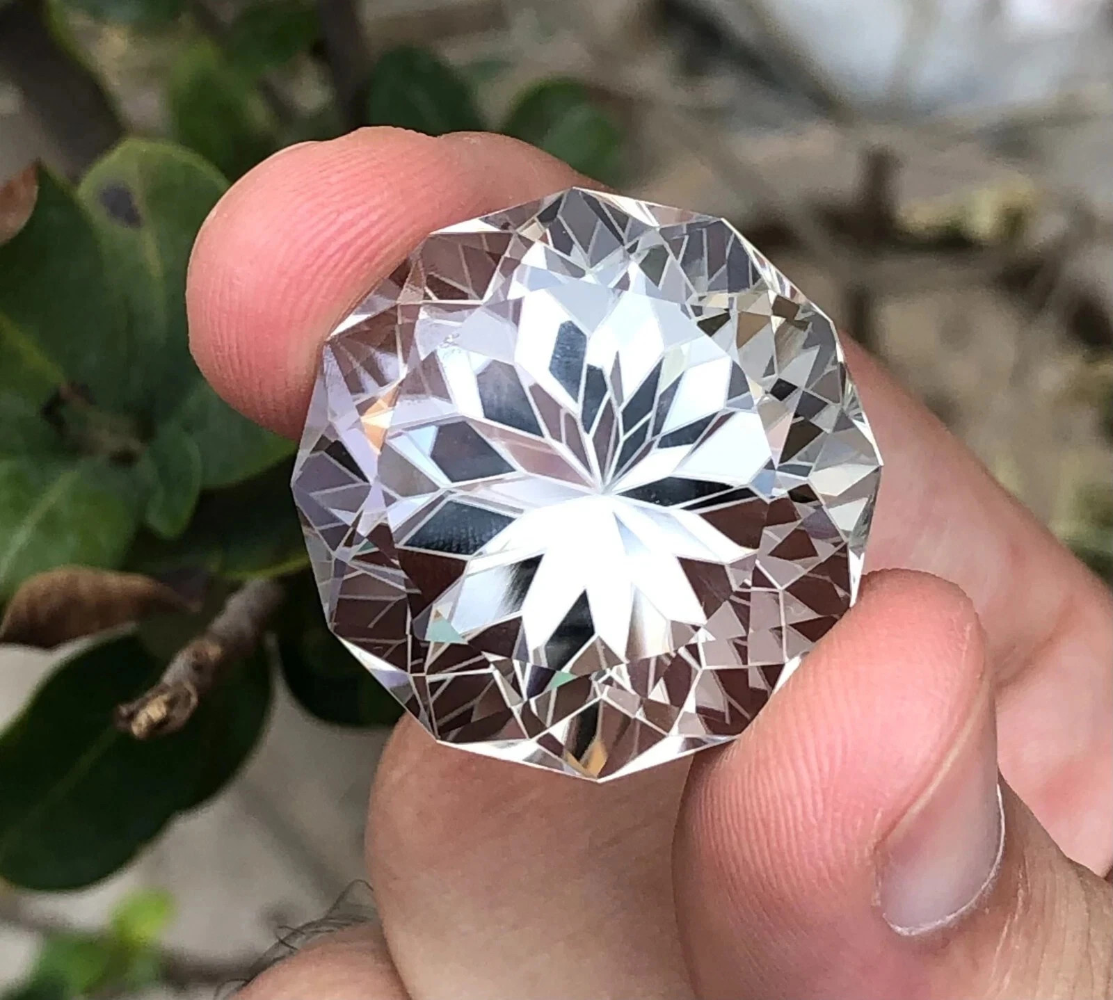 Certified 86 Ct Natural Round Flower Cut White Topaz A+ Loose Flawless Gemstone
