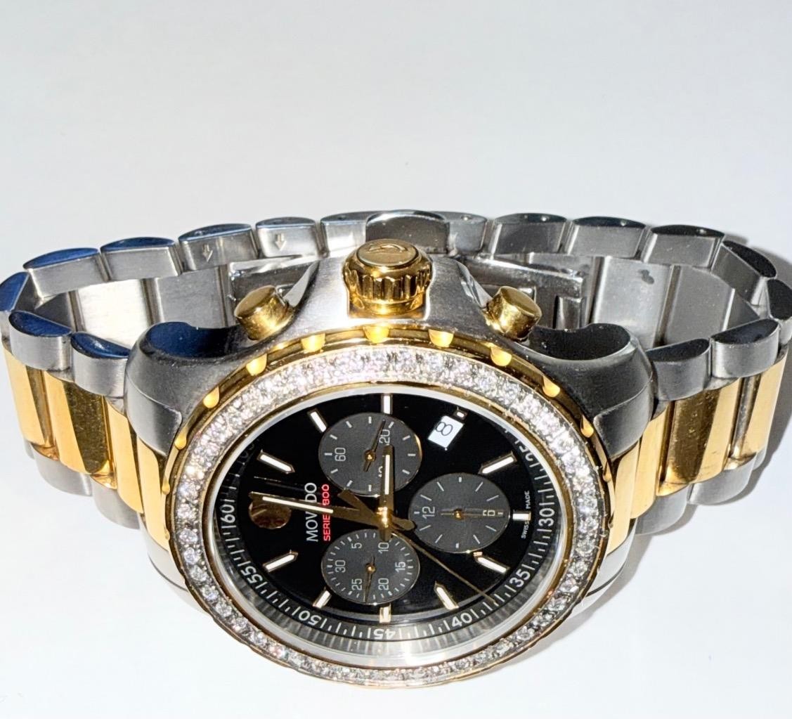 MOVADO MENS SERIES 800 TWO TONE CHRONOGRAPH LAB GROWN DIAMOND WATCH