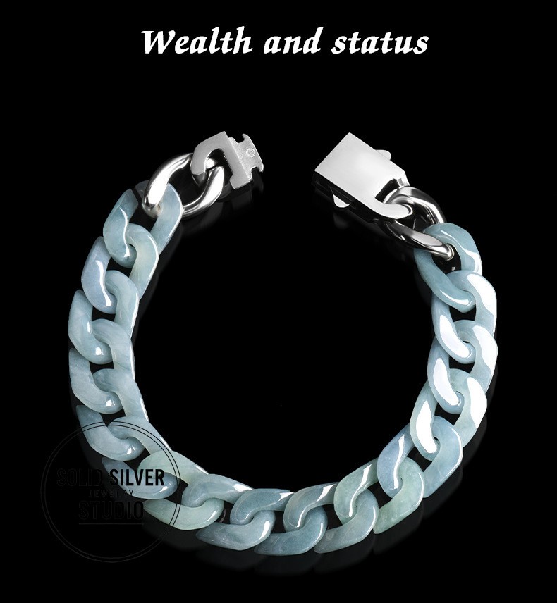 Natural Grade A Jadeite Cuban Link Chain Bracelet&Necklace Hip Hop Jade Jewelry