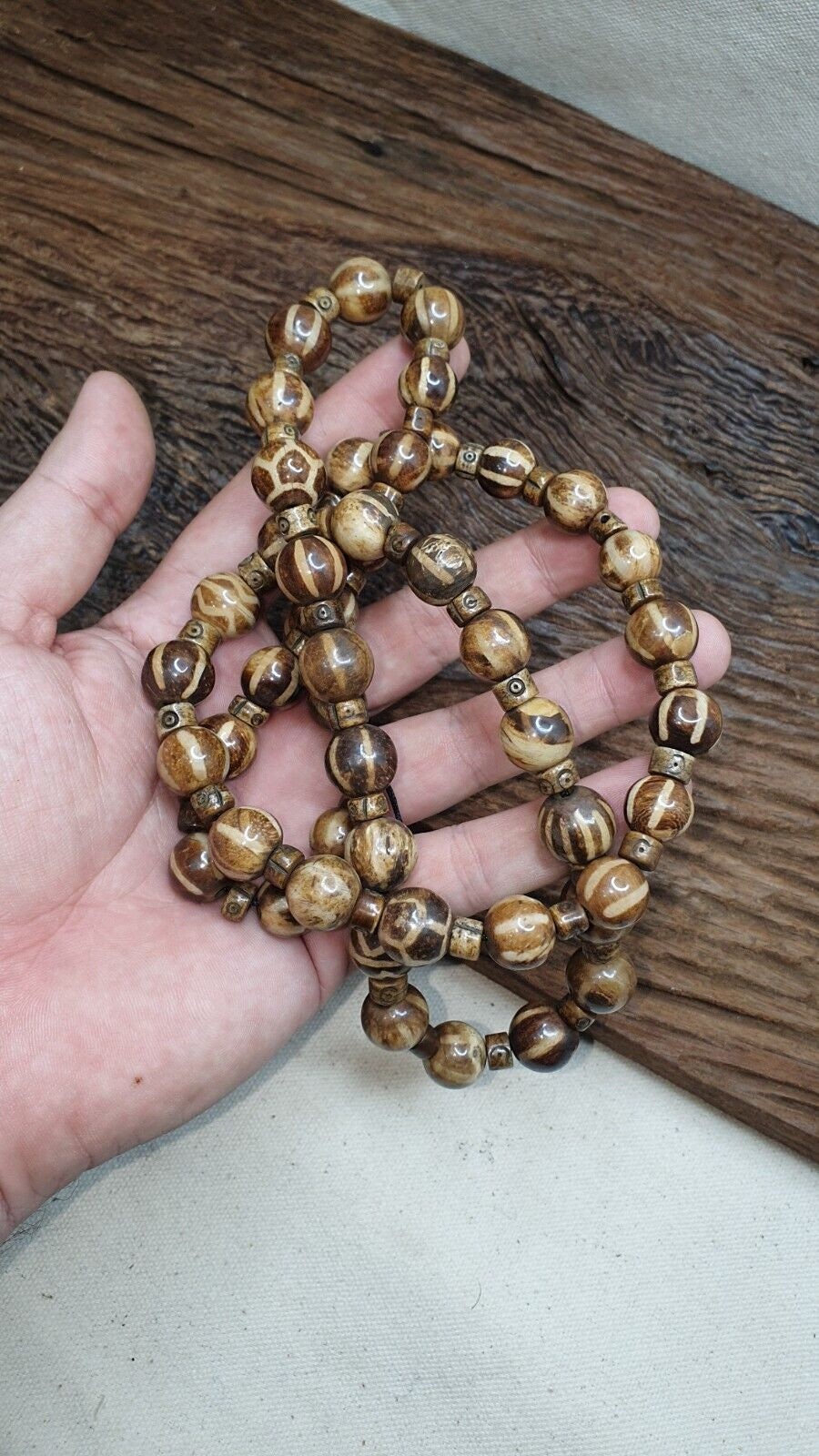 Handmade pumtek tribal beads myanmar burma round beads strand