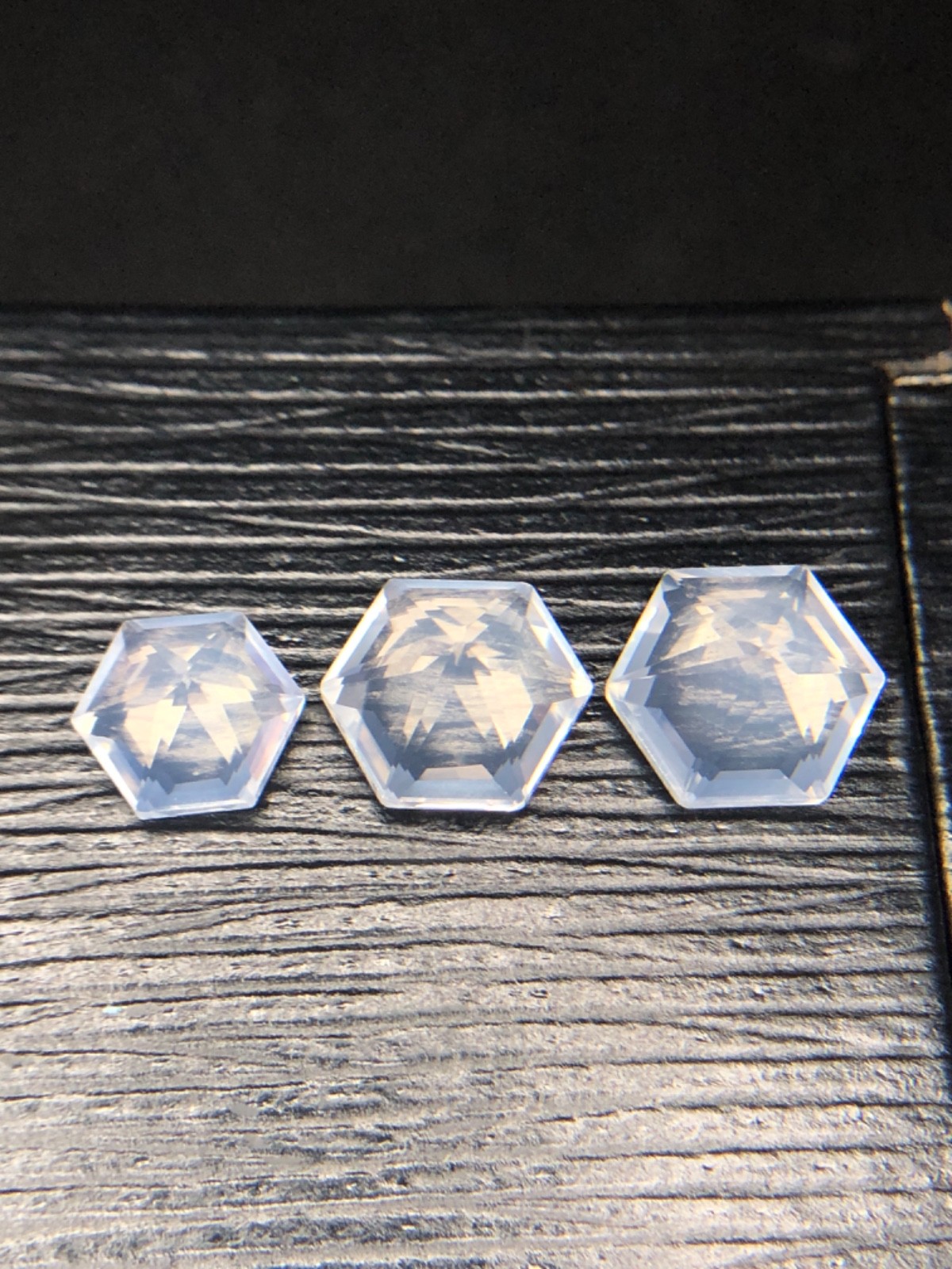 Natural Moon Quartz Lot 10.03 Ct 3 Hexagon Cut White Loose Gems Africa VSI