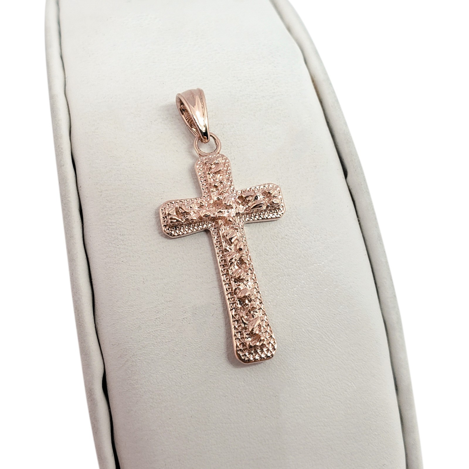 Real 10K Rose Gold Nugget Cross Textured Edge Mens Diamond Cut Pendant All Sizes