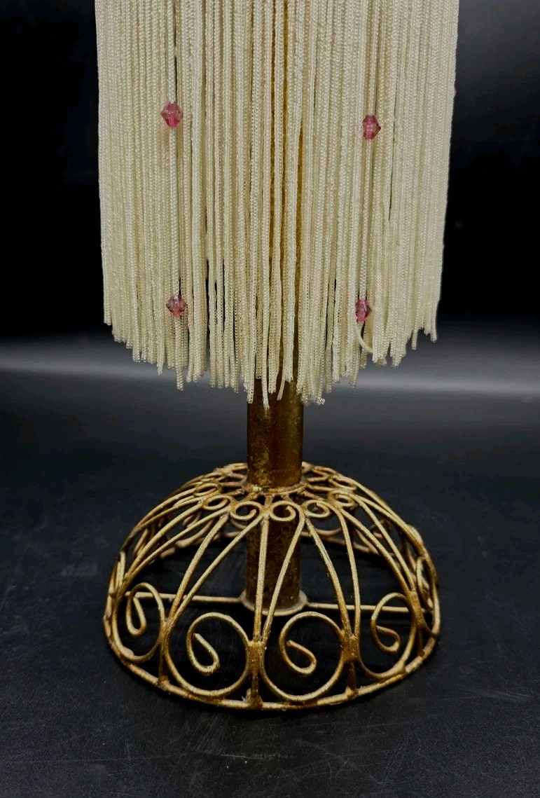Vntg Flapper Style Table Top Bust Form Purple Velvet Fringe Mannequin 18¼”