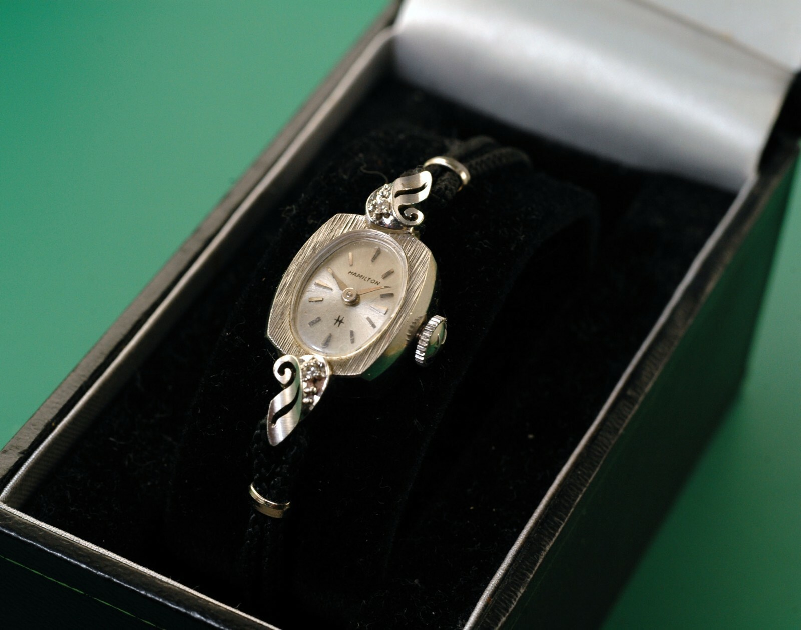 Vintage 1940’s HAMILTON Antique White 14k Gold Diamond Ladies Watch