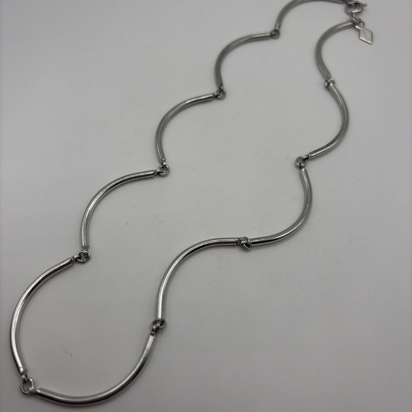 Vintage Sarah Coventry Silver Tone Curved Bar Necklace Minimalist 1970s- 15 Inch