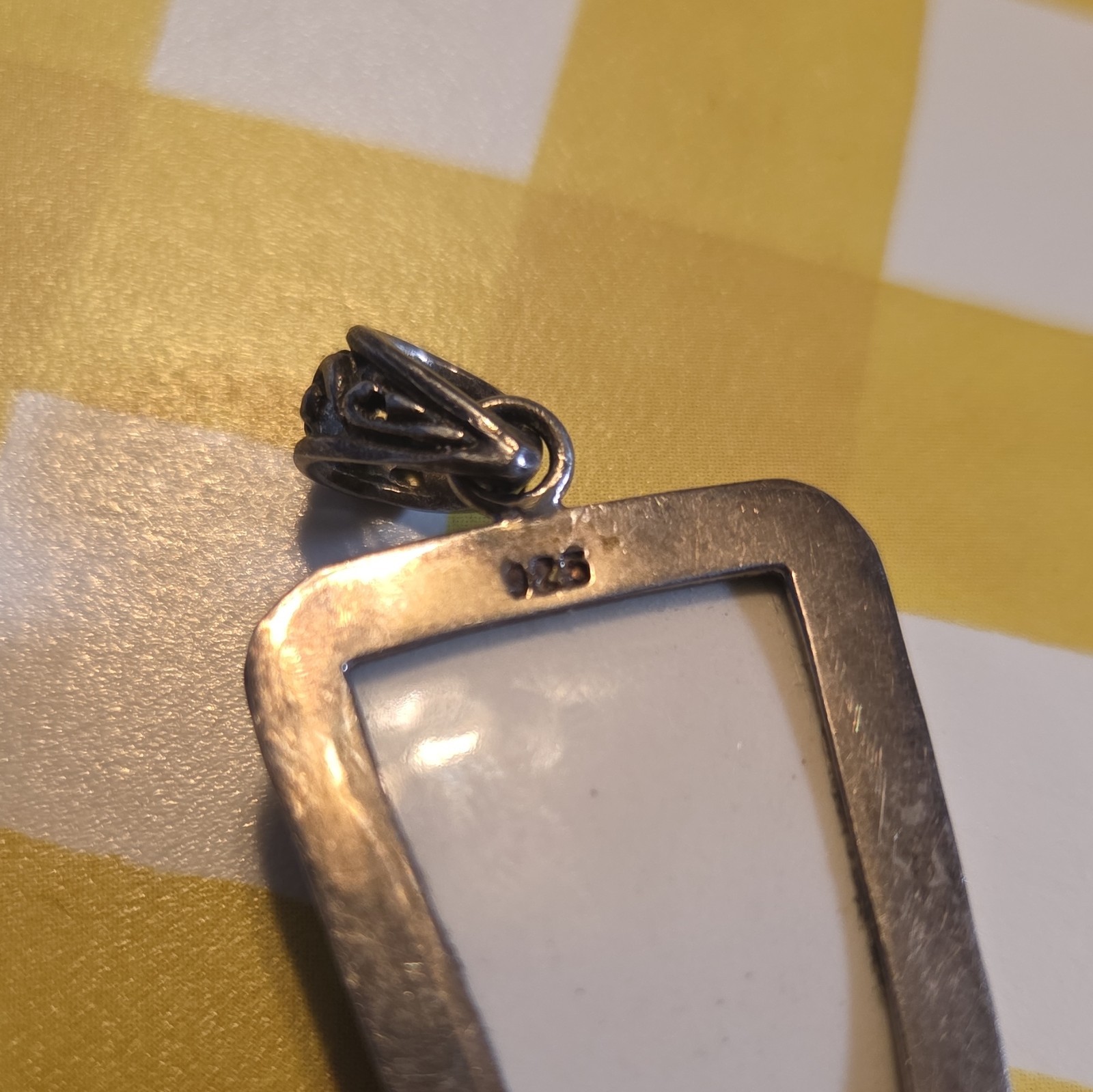 Sterling Silver 925 Blue & White Capricorn Zodiac Rectangle Pendant