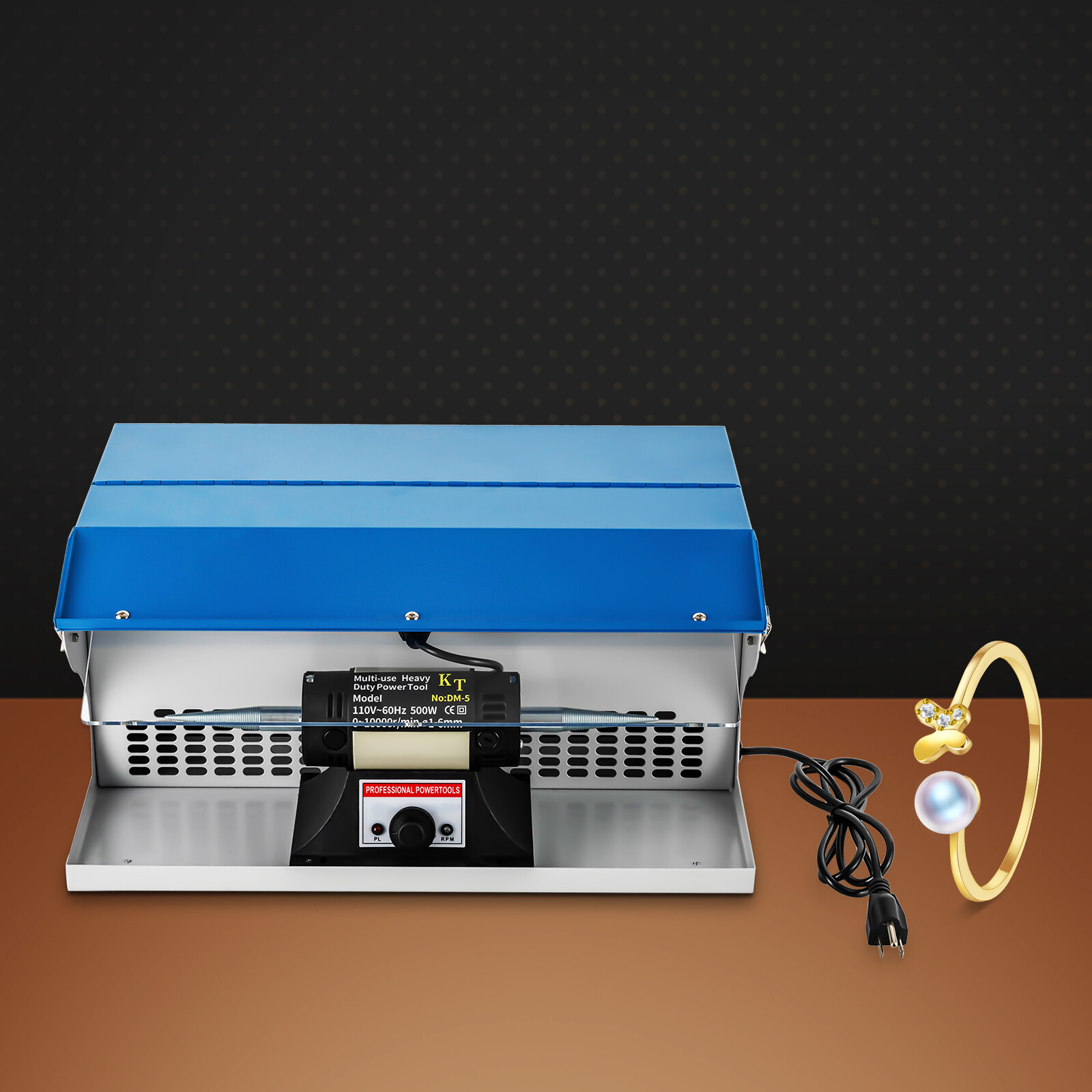 Benchtop Polishing Buffing Machine Jewelry Polisher Dust Collector W/ Light 500W