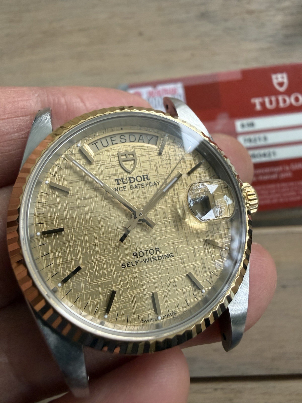 Tudor Prince 76213 Gold Linen Dial Automatic 36mm Watch With Warranty Card