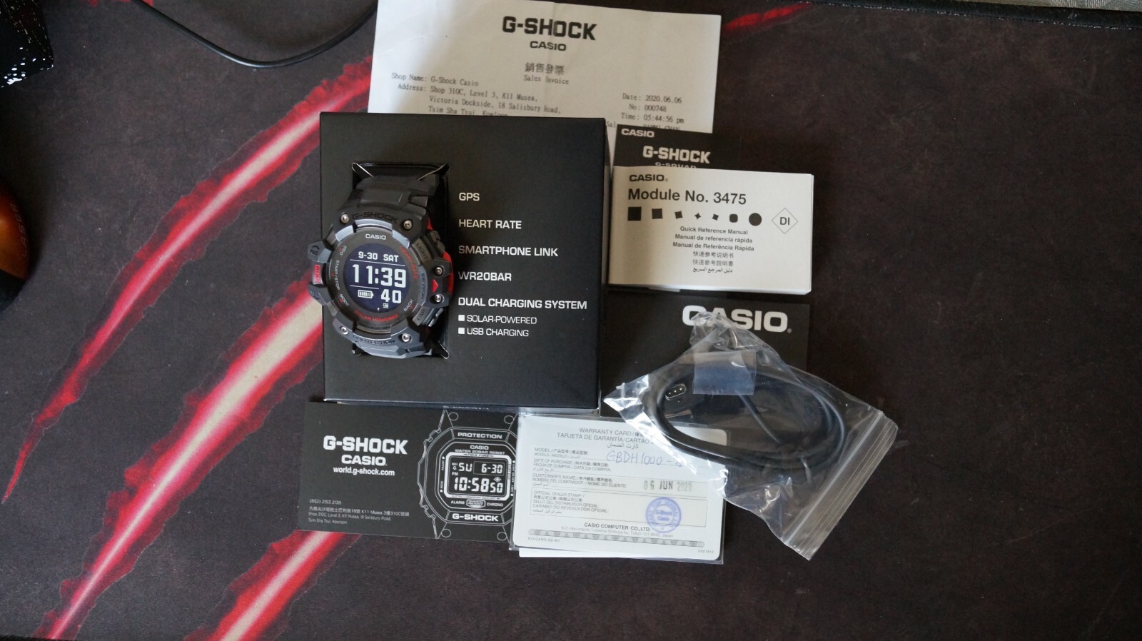 Casio G-Shock GBD-H1000-8 Quartz Watch 3475 54mm Grey Red case G-Squad solar