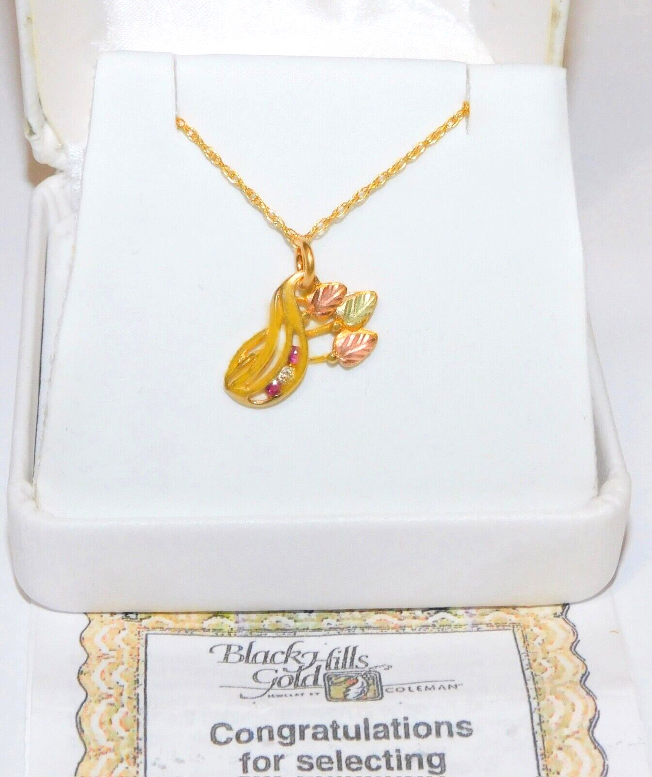 Black Hills Gold 10k Ruby Diamond Accent Leaves Pendant