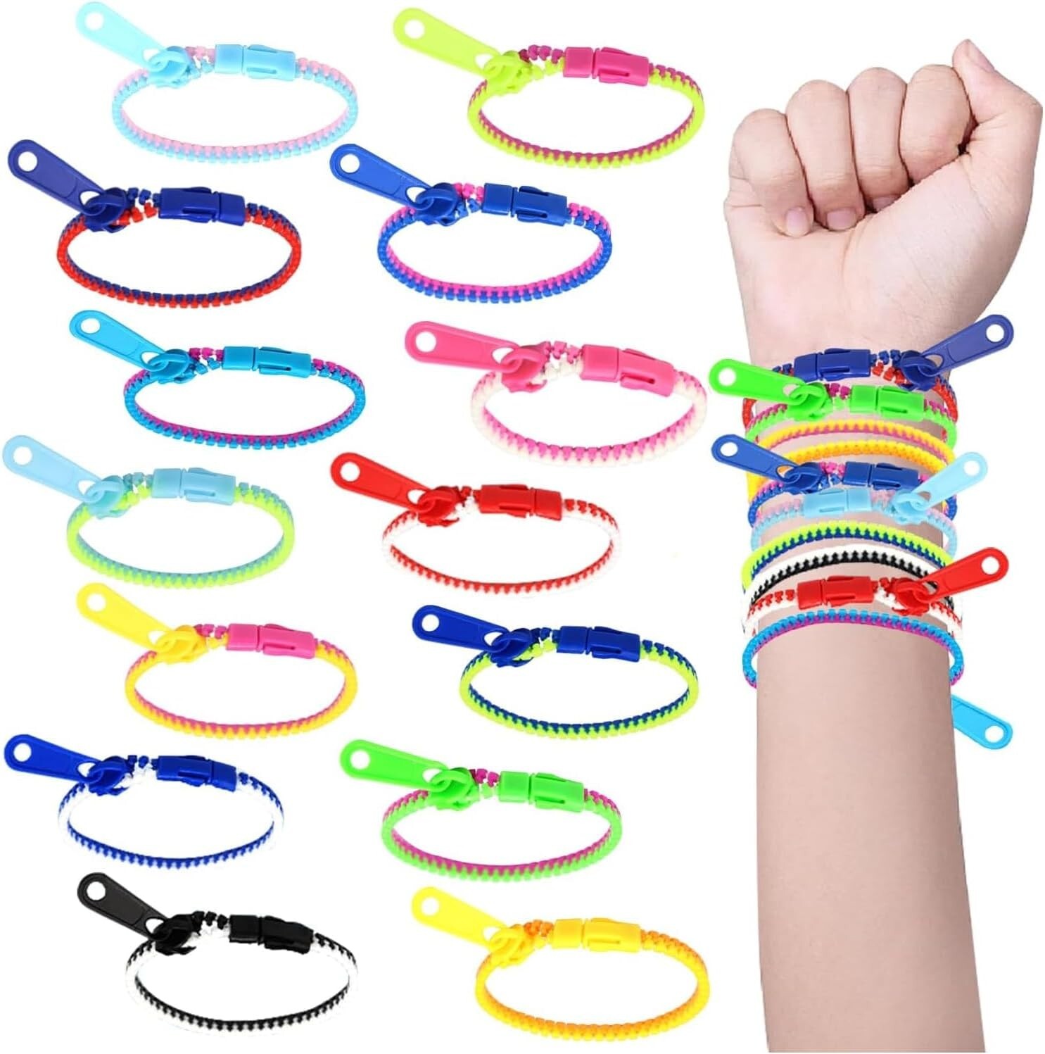 10 x Zip Zipper Unisex All Ages Bracelet Stress Relief Sensory Focus Fidget Toy
