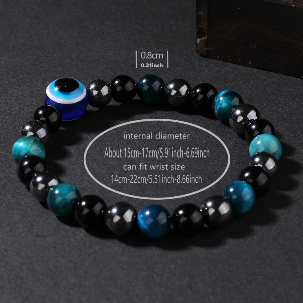 Protection Bracelet,Blue Tigers Eye Black Bile Obsidian Evil Eye Beaded Bracelet