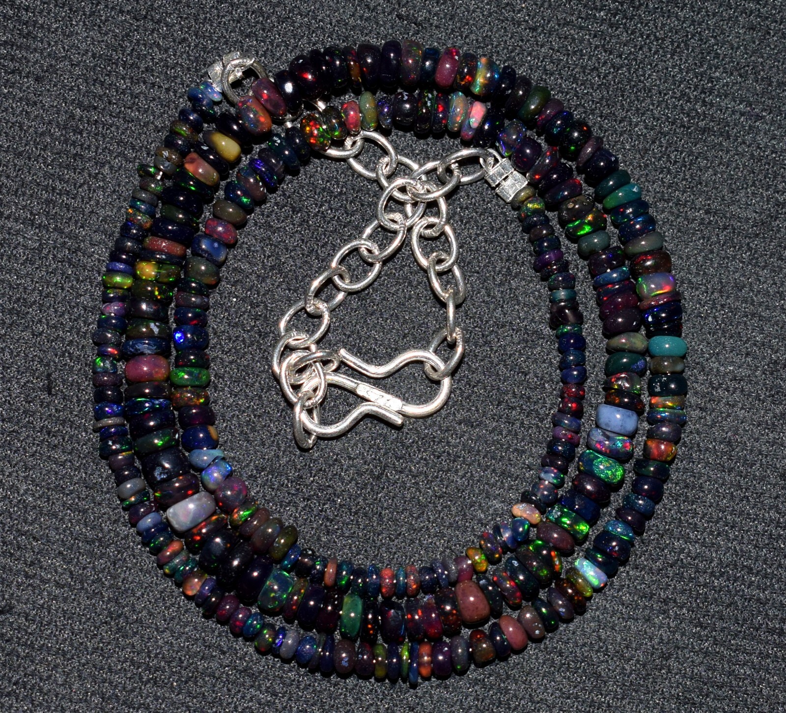 16″Natural Ethiopian Opal Wello Fire Opal Gemstone Bead Necklace F3663