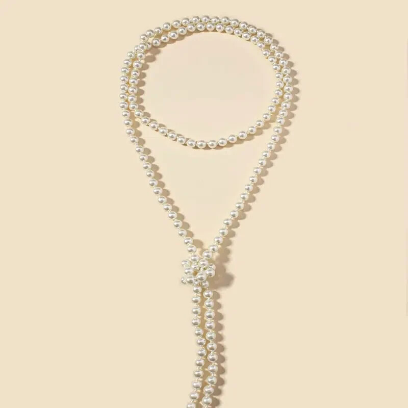 Premium Long White Faux Pearls Beaded Necklace length in 150 cm (59 inch)