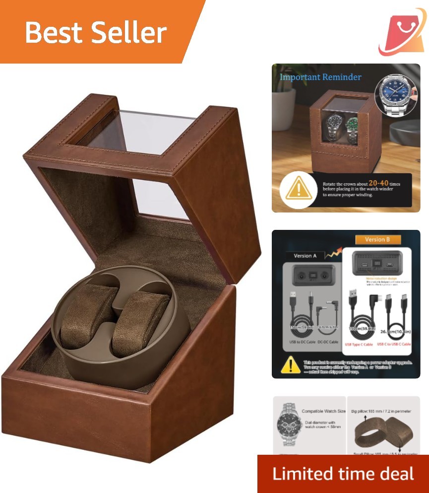 Watch Winder for Automatic Watches Double Quiet Motor USB Power Gift