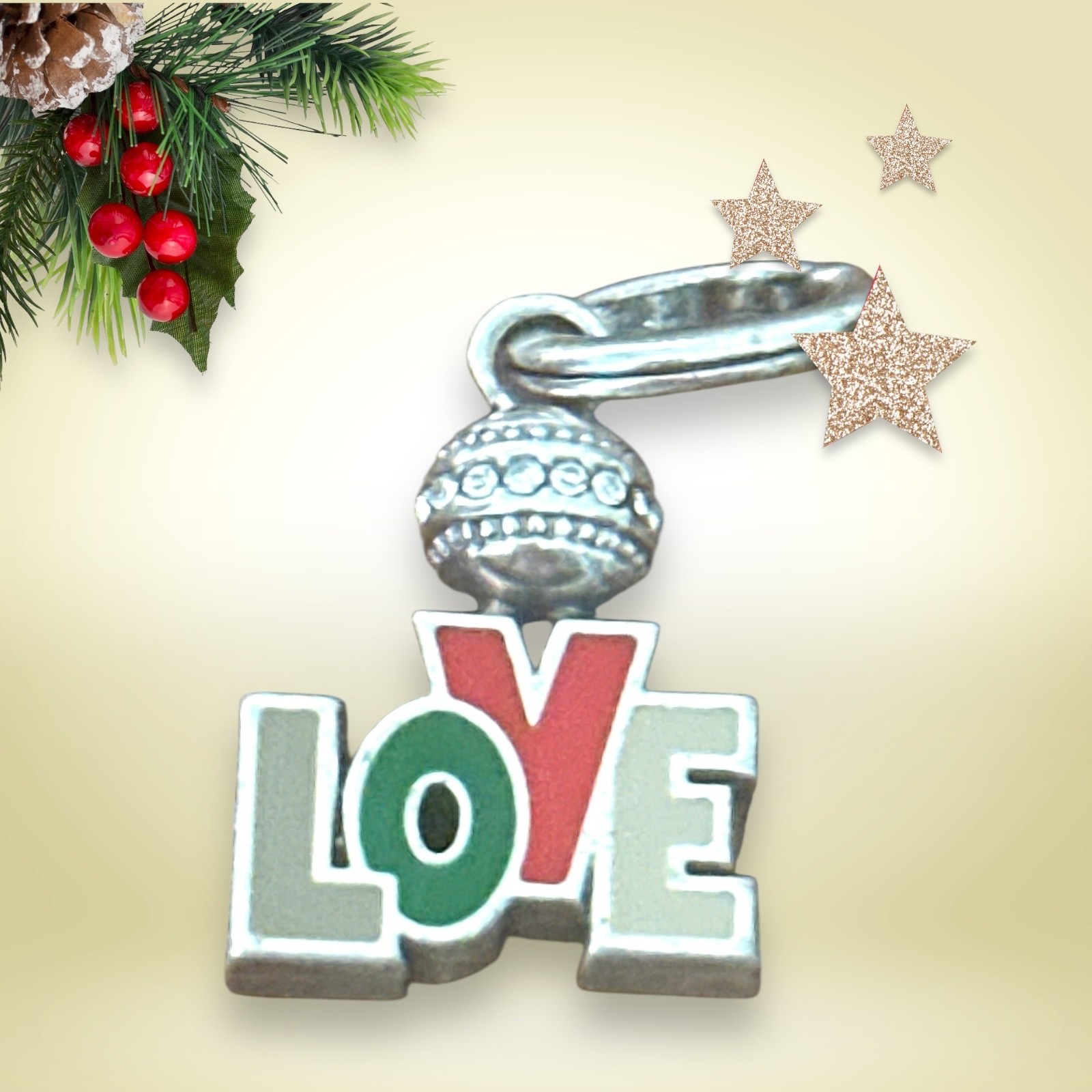 Brighton Holiday Love Charm-“Love”- silver green red -crystals Christmas holiday