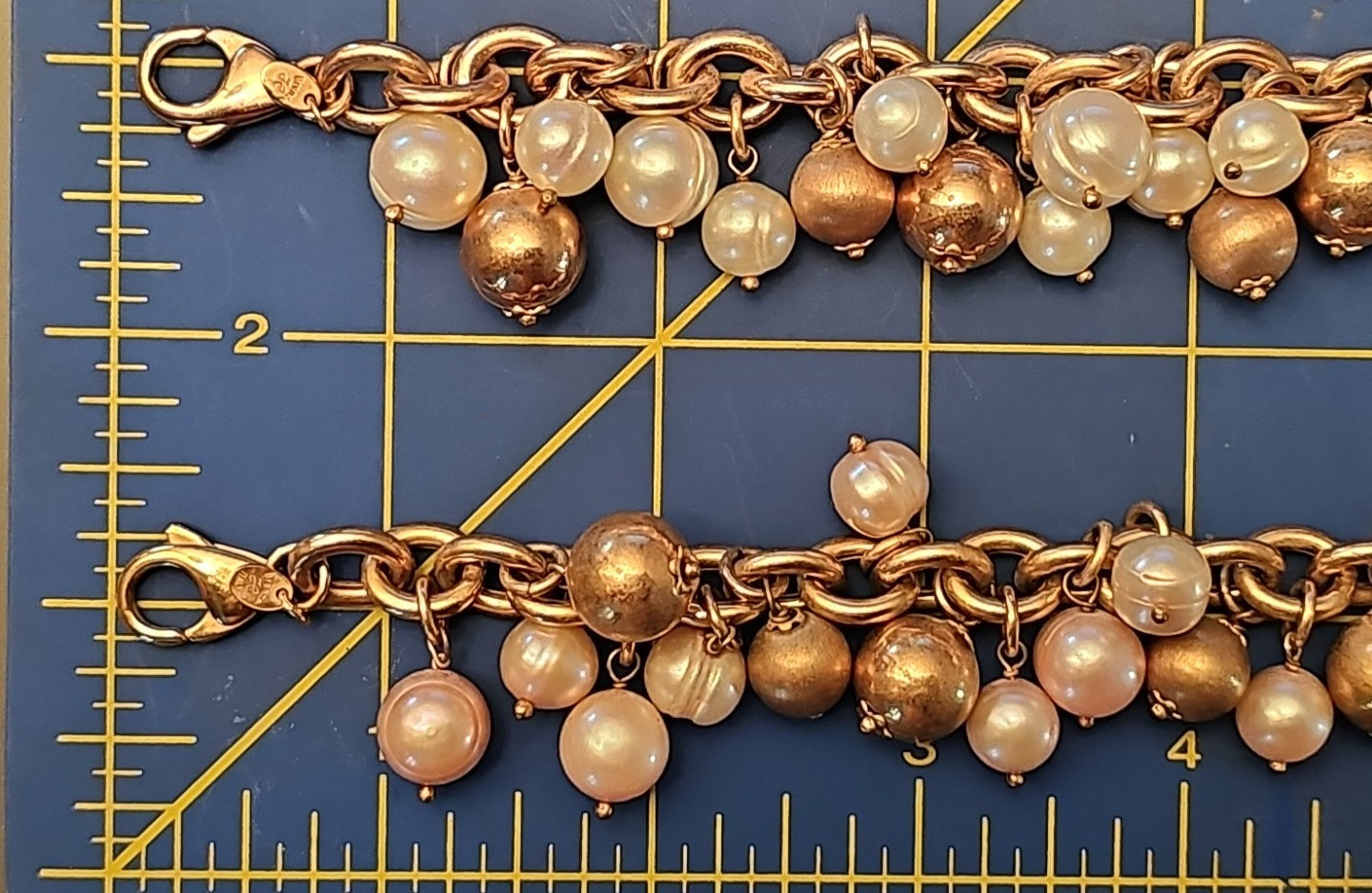 Lot Of 2 Honora 8″ Rose Gold/Bronze W/ Pink/White Cultured Pearl Bracelets Italy