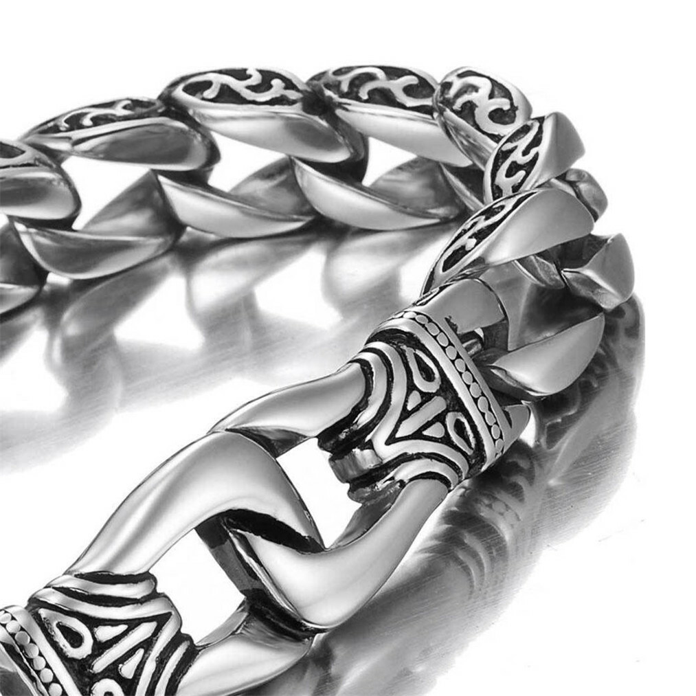 Mens Heavy Sturdy Stainless Steel Motorcycle Biker Chain Bracelet Wristband Gift