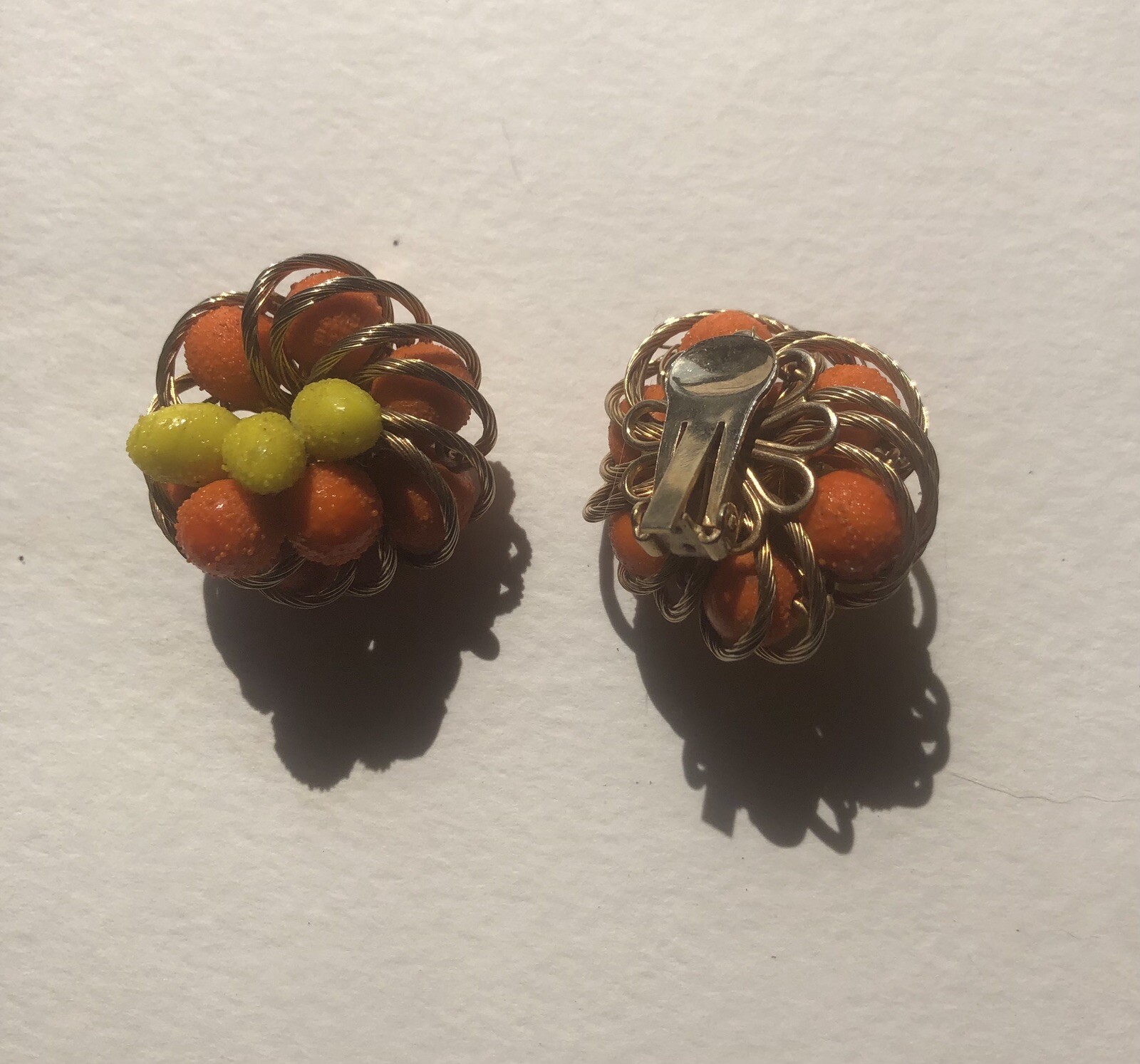 VTG Sugared Orange Lemons ￼Tutti Frutti Yellow Fruit Clip On Earrings