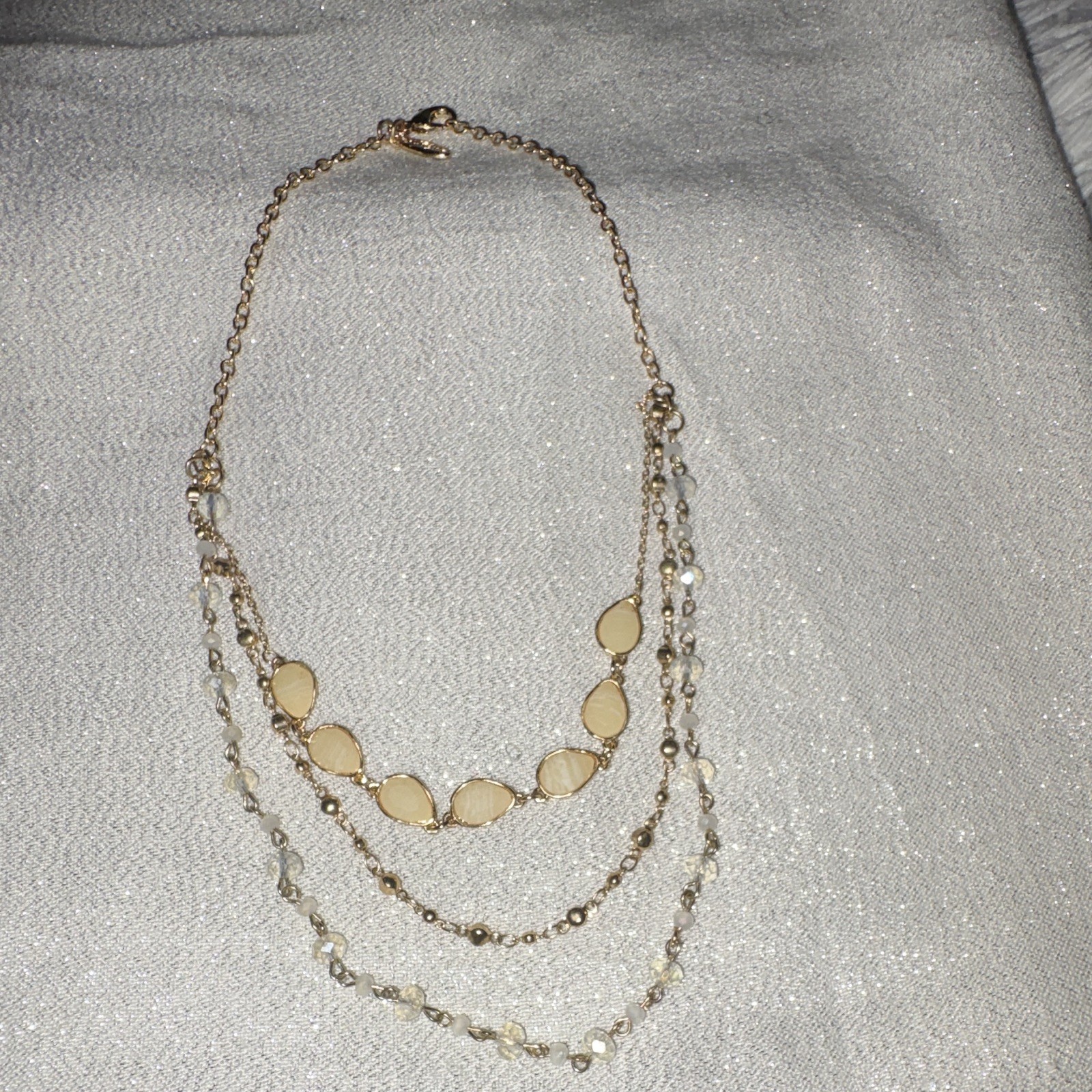 Style&co Gold Tone Layered MultiStrand Cable Chain Clear Crystal Necklace Signed