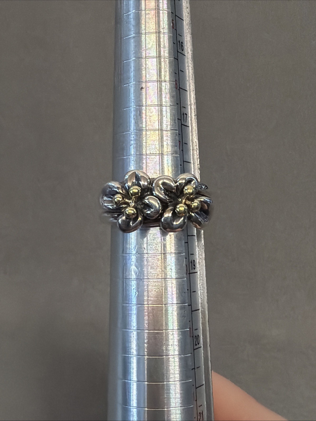 Ann King Sterling Silver 18K Gold Double Flower Ring Band Sz 8 A134