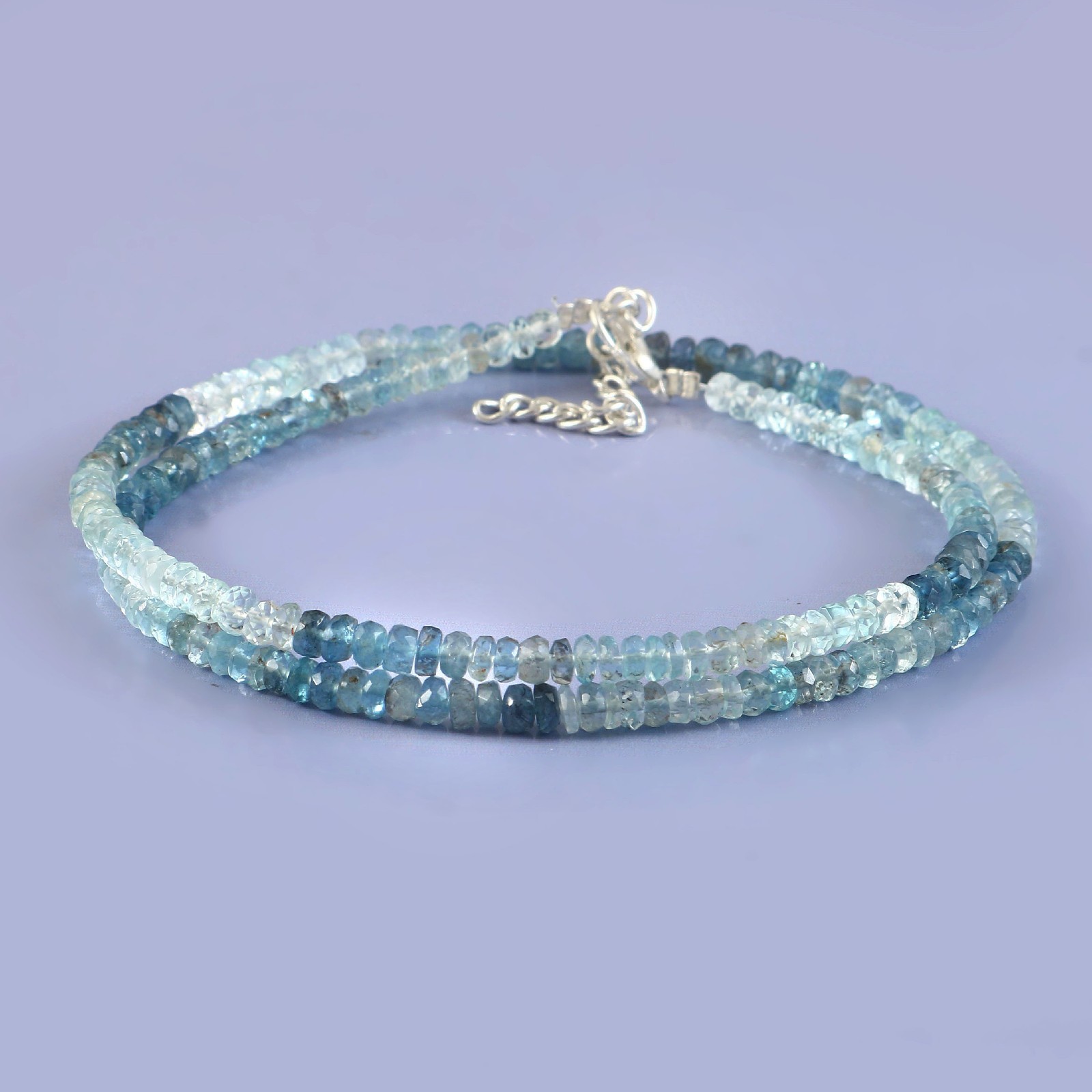 Genuine Blue Aquamarine Faceted Rondelle Necklace | Semi-Precious Gemstone
