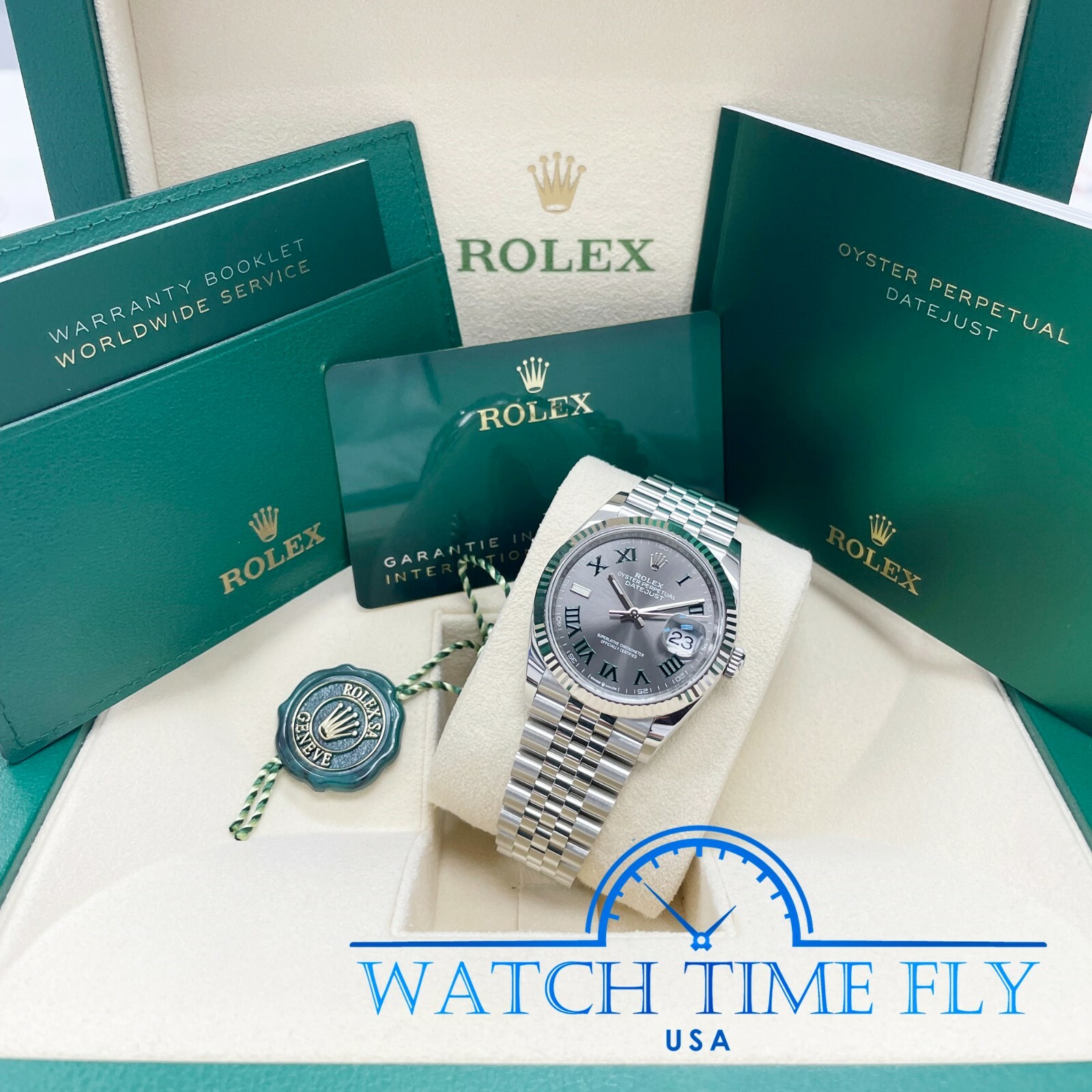 Rolex 126234 Steel Datejust 36 Fluted Bezel Wimbledon Rhodium Roman Dial Jubilee