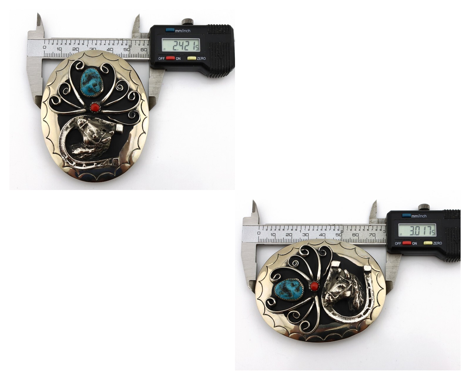 Navajo Horse Belt Buckle Nickle Silver Gemstone Handmade Native American C.80’s