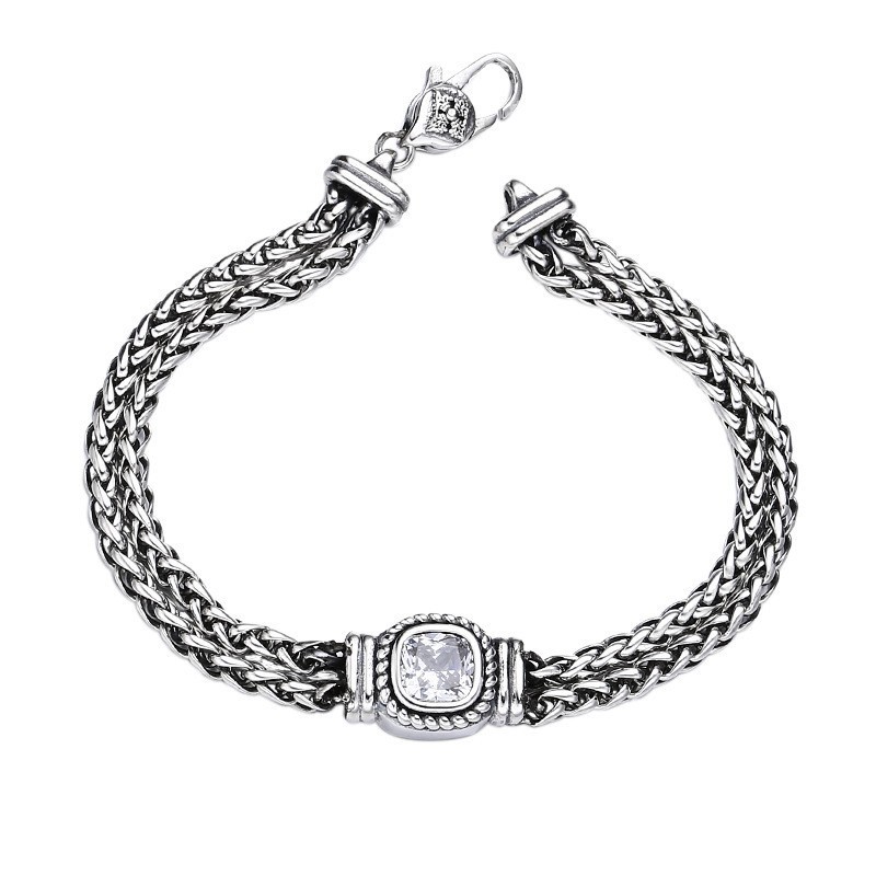 Vintage Woven Double Spiga/Wheat Link Bracelet Braided Chian Solid 925 Silver