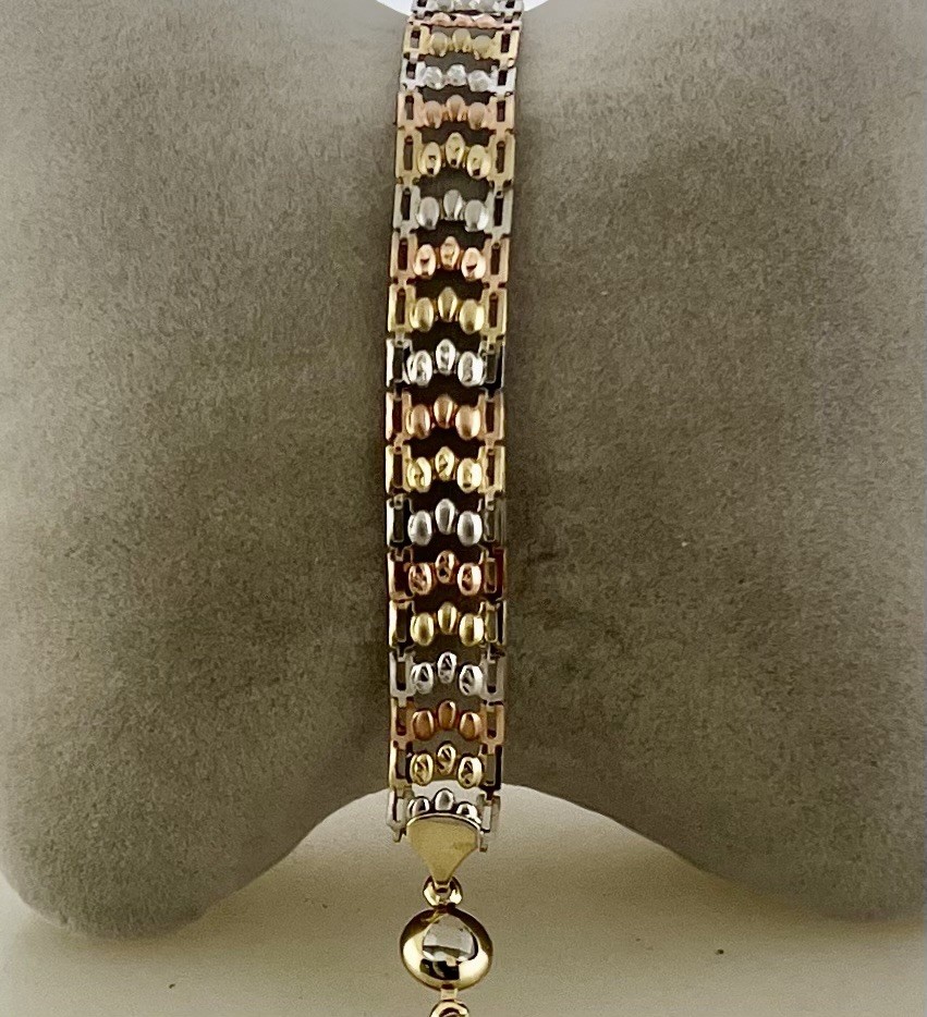 14k Tri-color Gold Hollow Link Women’s Bracelet