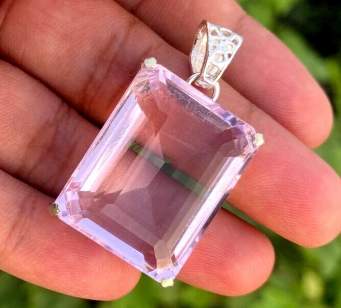 AAA+ Large Pink Topaz 97.70 Ct. Emerald Cut 925 Silver Pendant Gift for Women