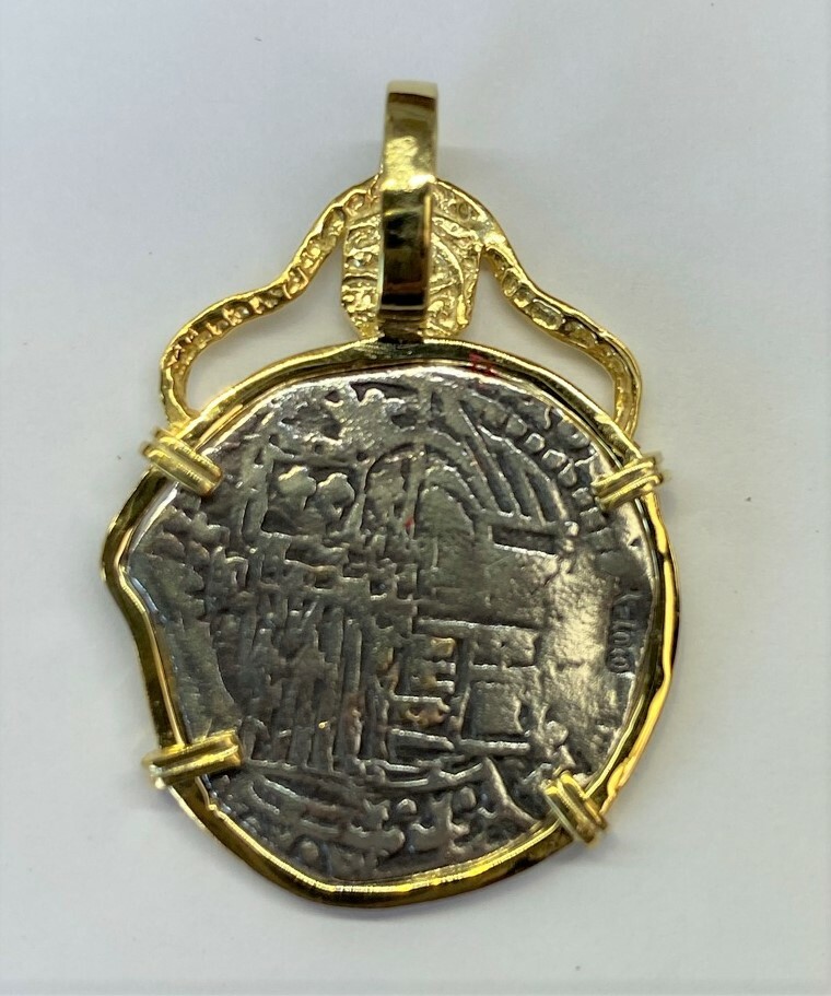 ATOCHA COIN Pirate Pendant GP over 925 Sterling Silver Sunken Treasure Jewelry