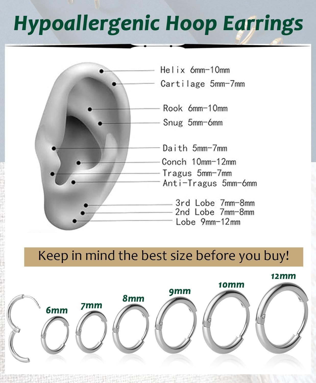 Surgical Steel Huggie Hoop Earrings & Flat Back Studs for Women Men, 6Mm-14Mm Sm