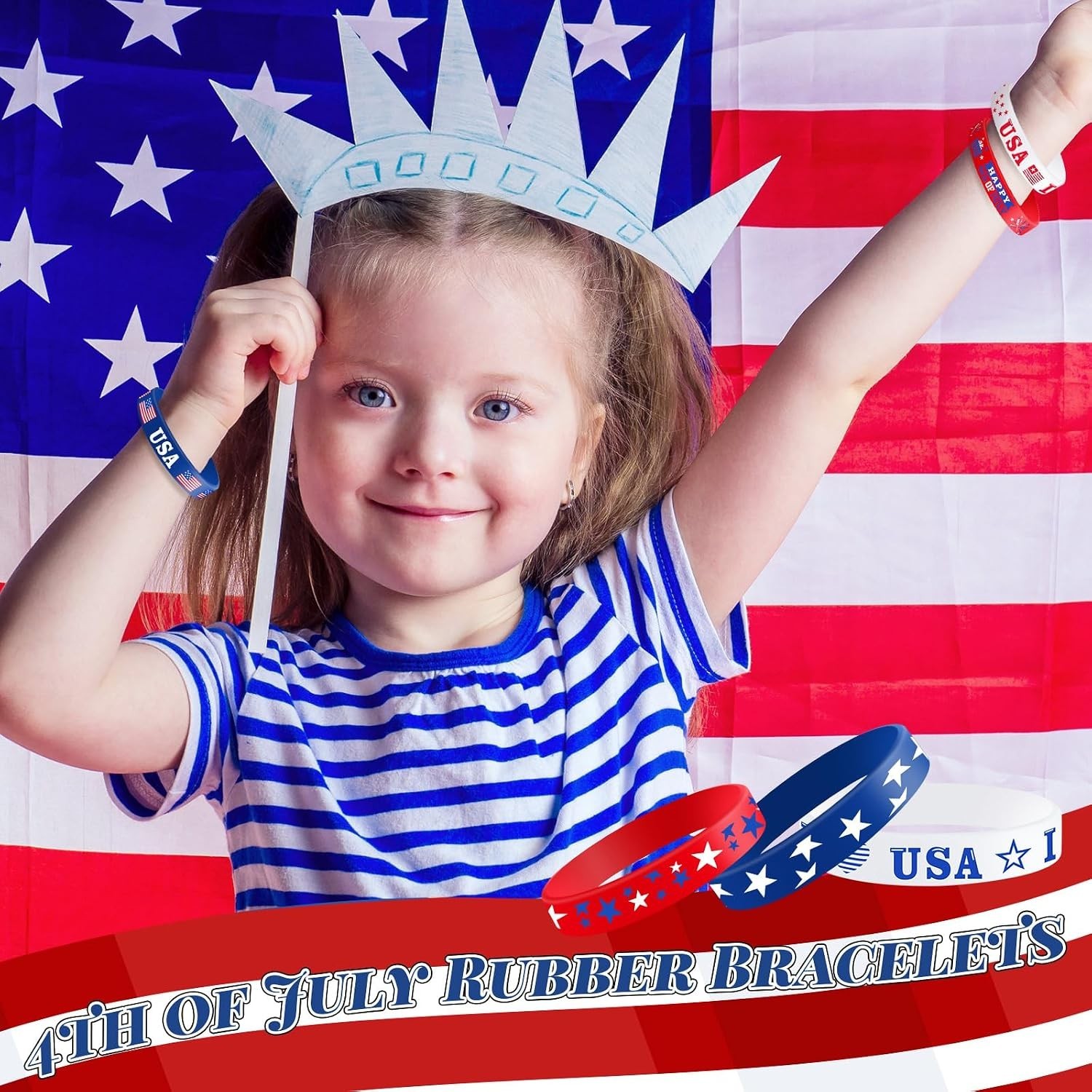 30 PCS 4Th of July Bracelets, Red White and Blue Patriotic Rubber