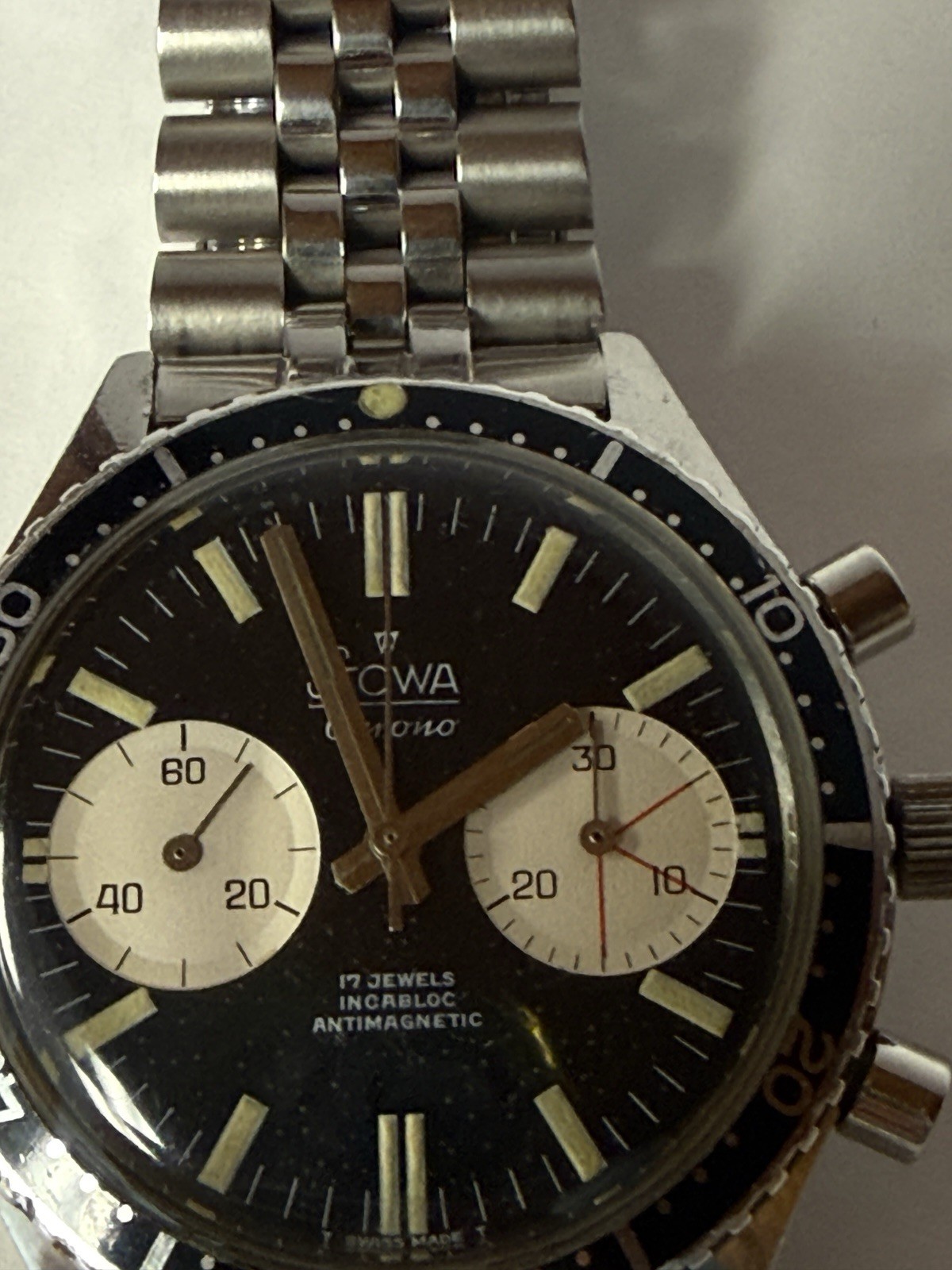 Vintage1968 Stowa Big Eye Chronograph Panda Valjoux 7733 Movement