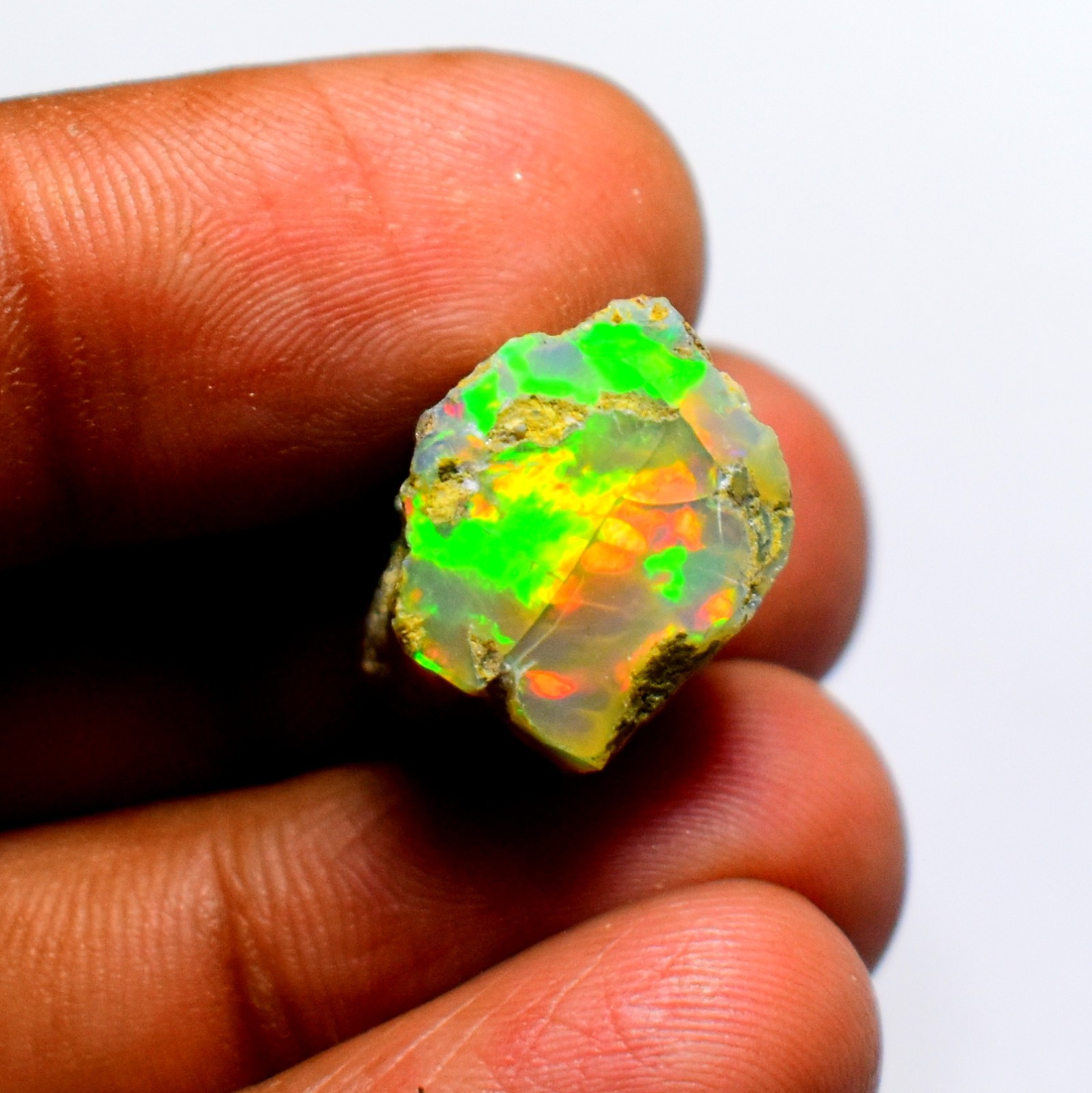 Ethiopian Opal Rough, Natural Multi Fire White Opal Raw 13.90 Cts 20×13 mm