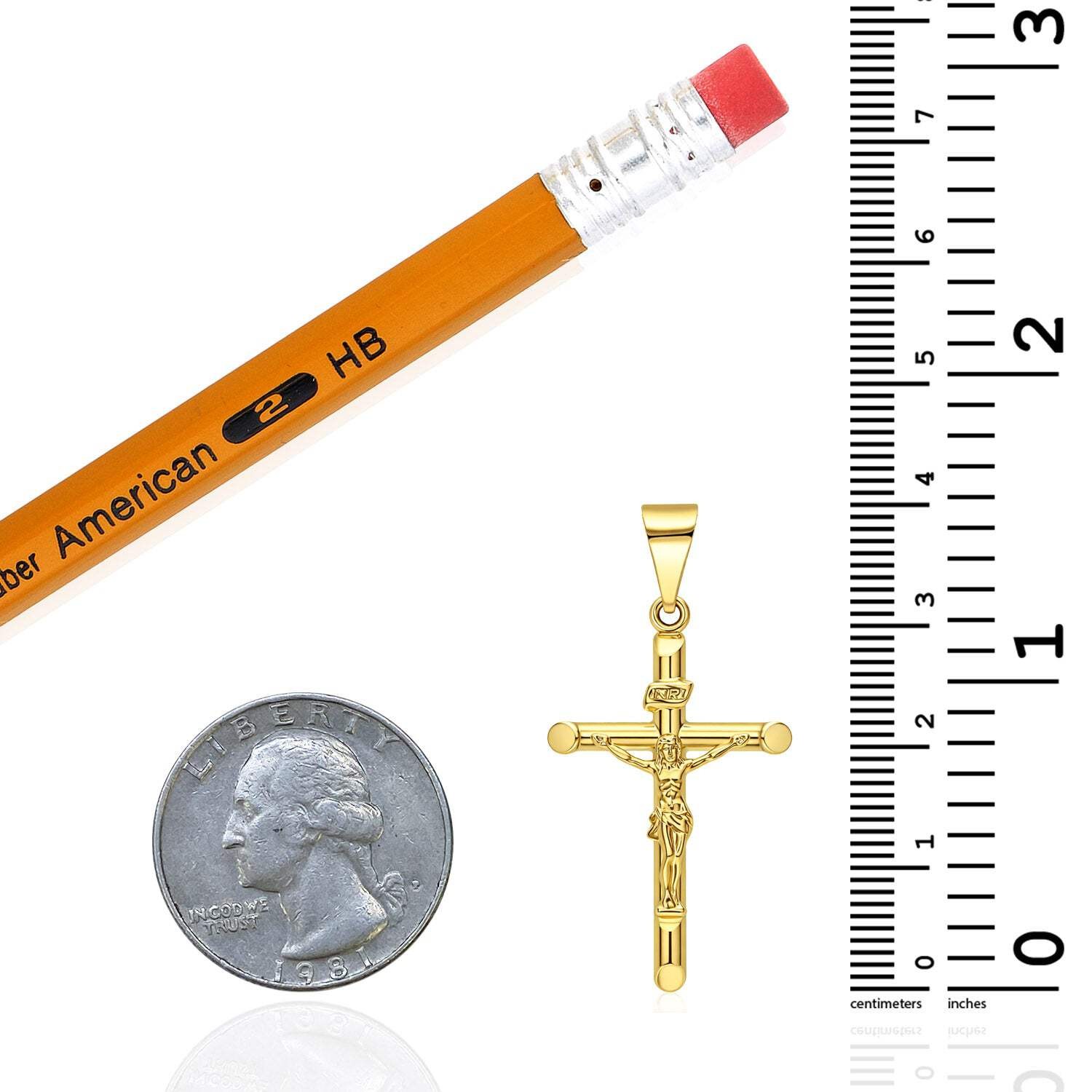 14k Yellow Gold Jesus Crucifix Cross Religious Pendant INRI 1.6″