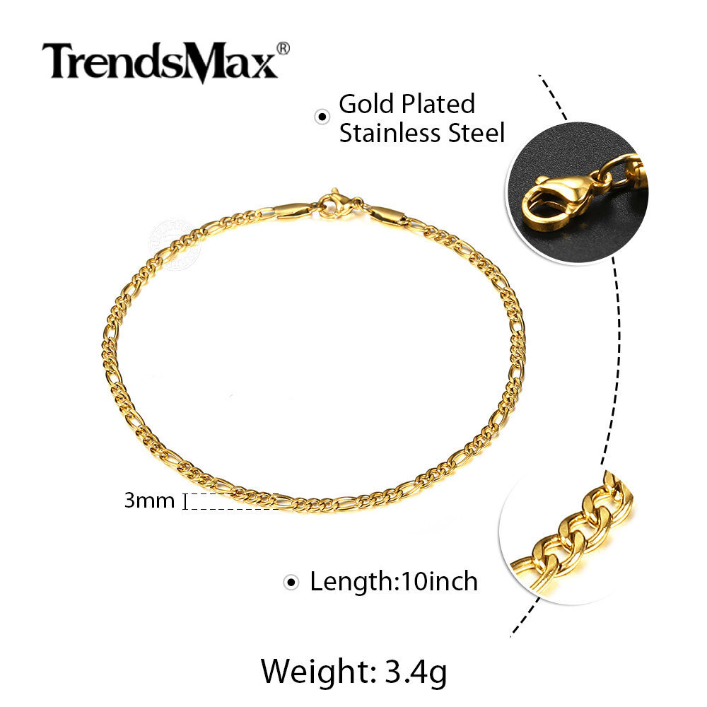 Figaro Chain Initial A-Z Anklet Bracelet Gold Plated Stainless Steel Summer Hot