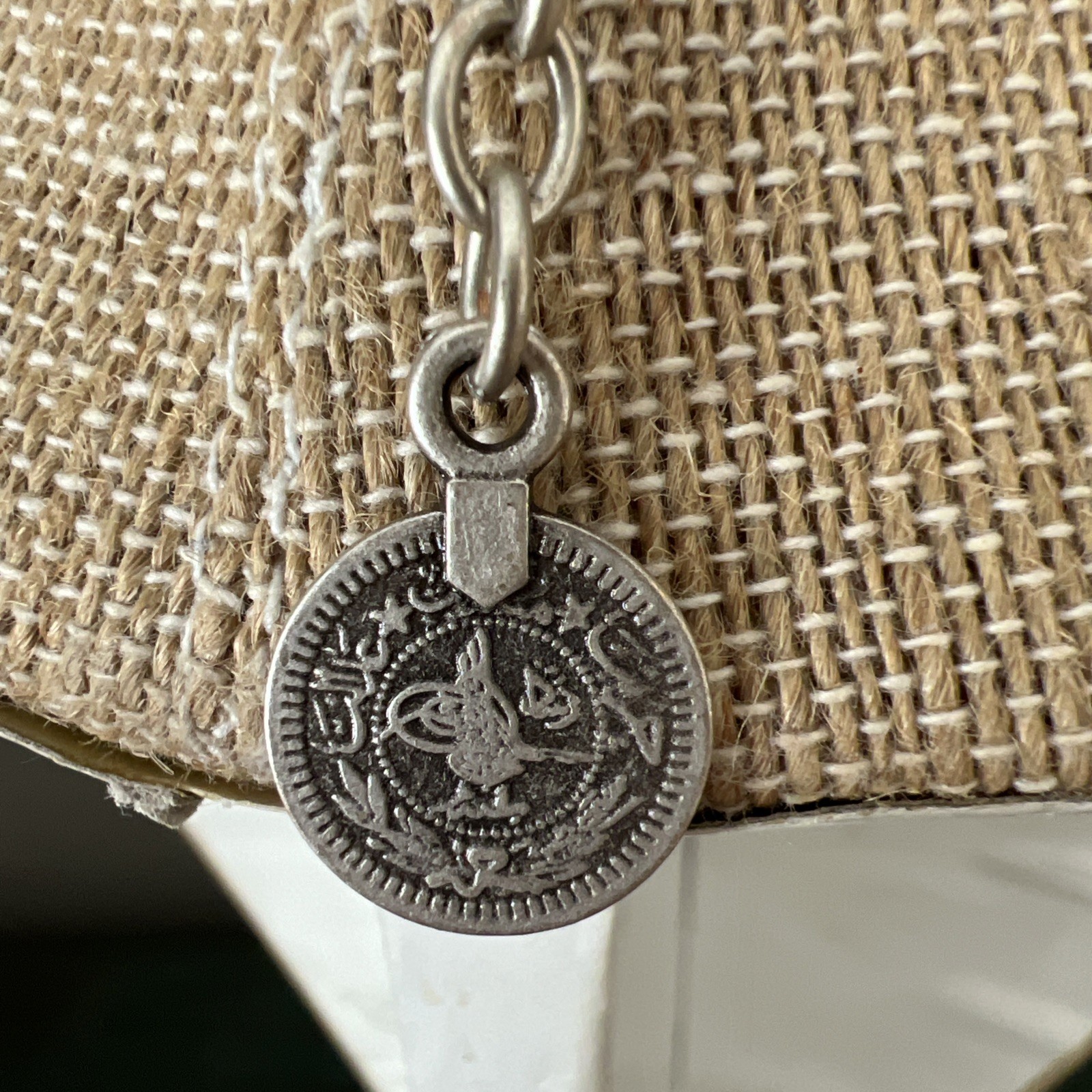 TURKISH SILVER PLATED ZINC HAND HAMMERED COIN MODERNIST ABSTRACT NECKLACE 22″