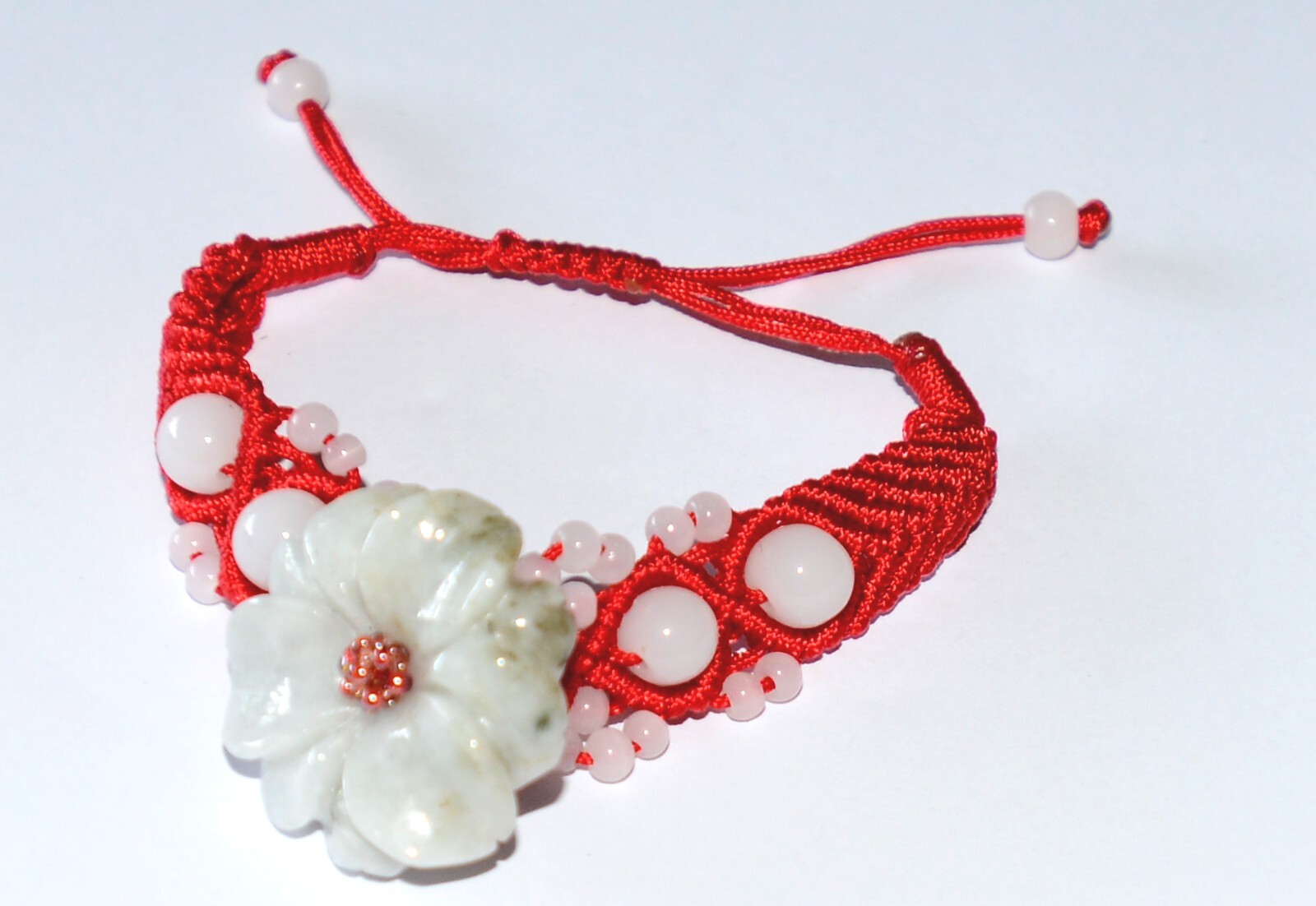 Macrame Friendship Adjustable Red Cord Feng Shui Flower Jade Charm Bracelet